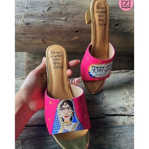 Hot Pink 2 Inch Heels- Dulhan Intricate Artwork