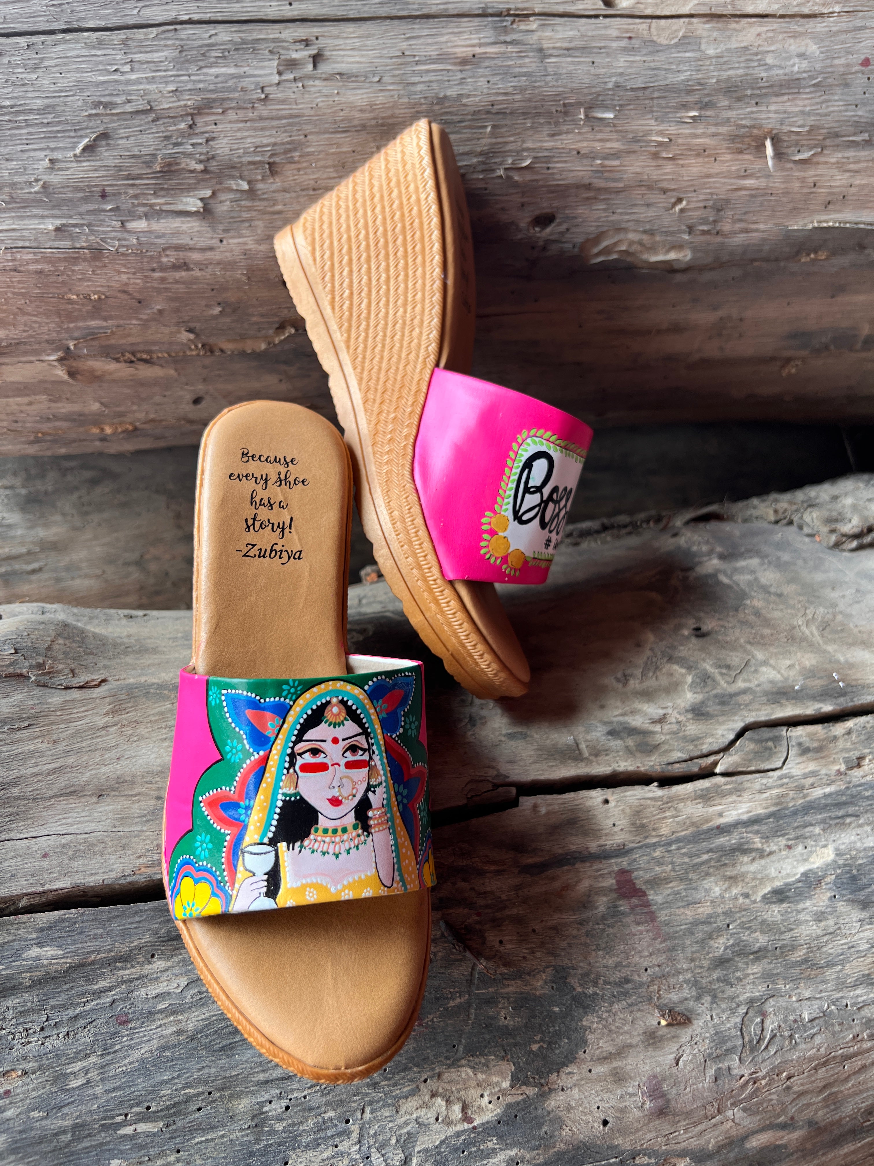 Hot pink Swag Dulhan Artwork Wedges