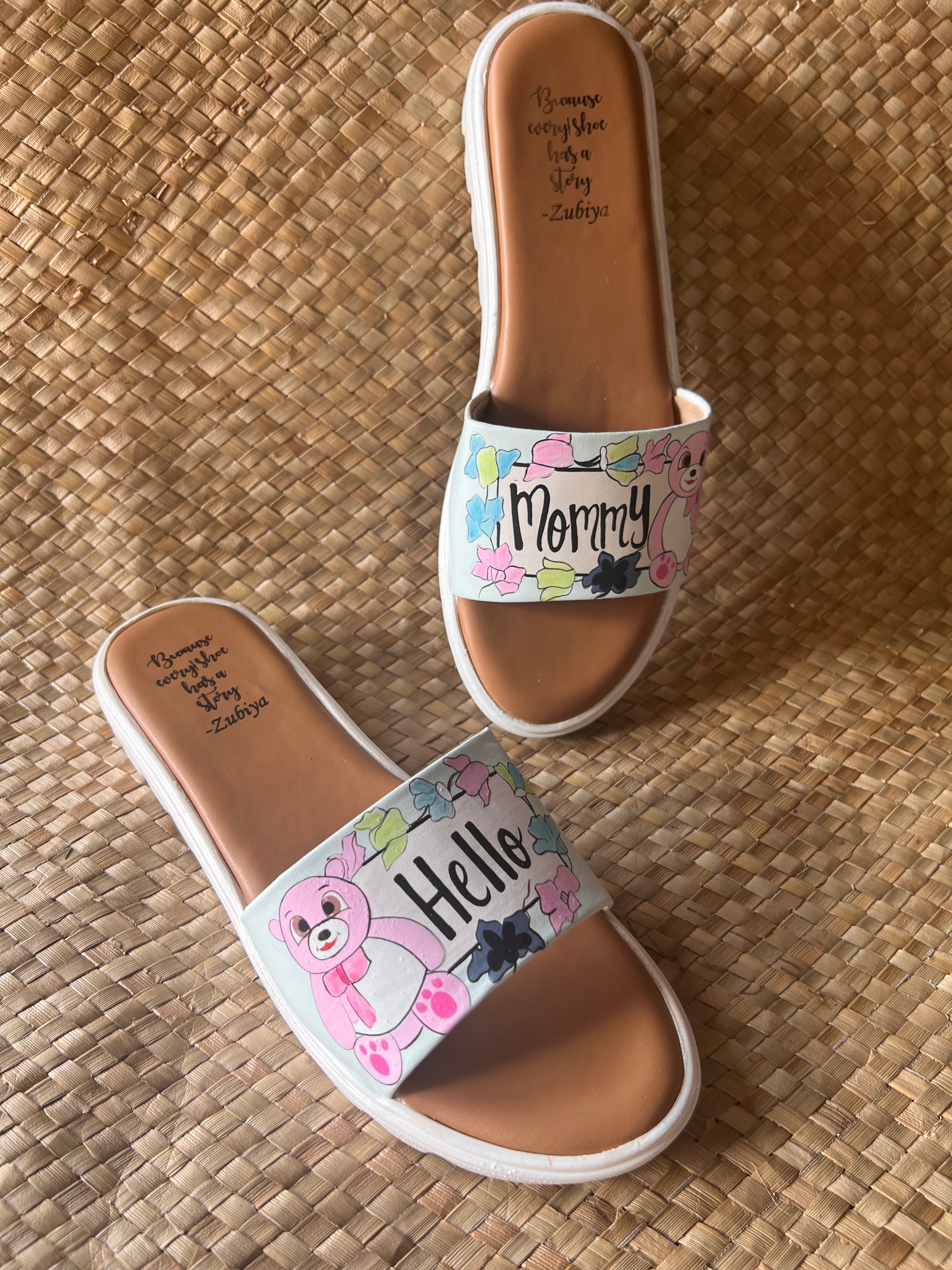 Hello mommy powder blue slides