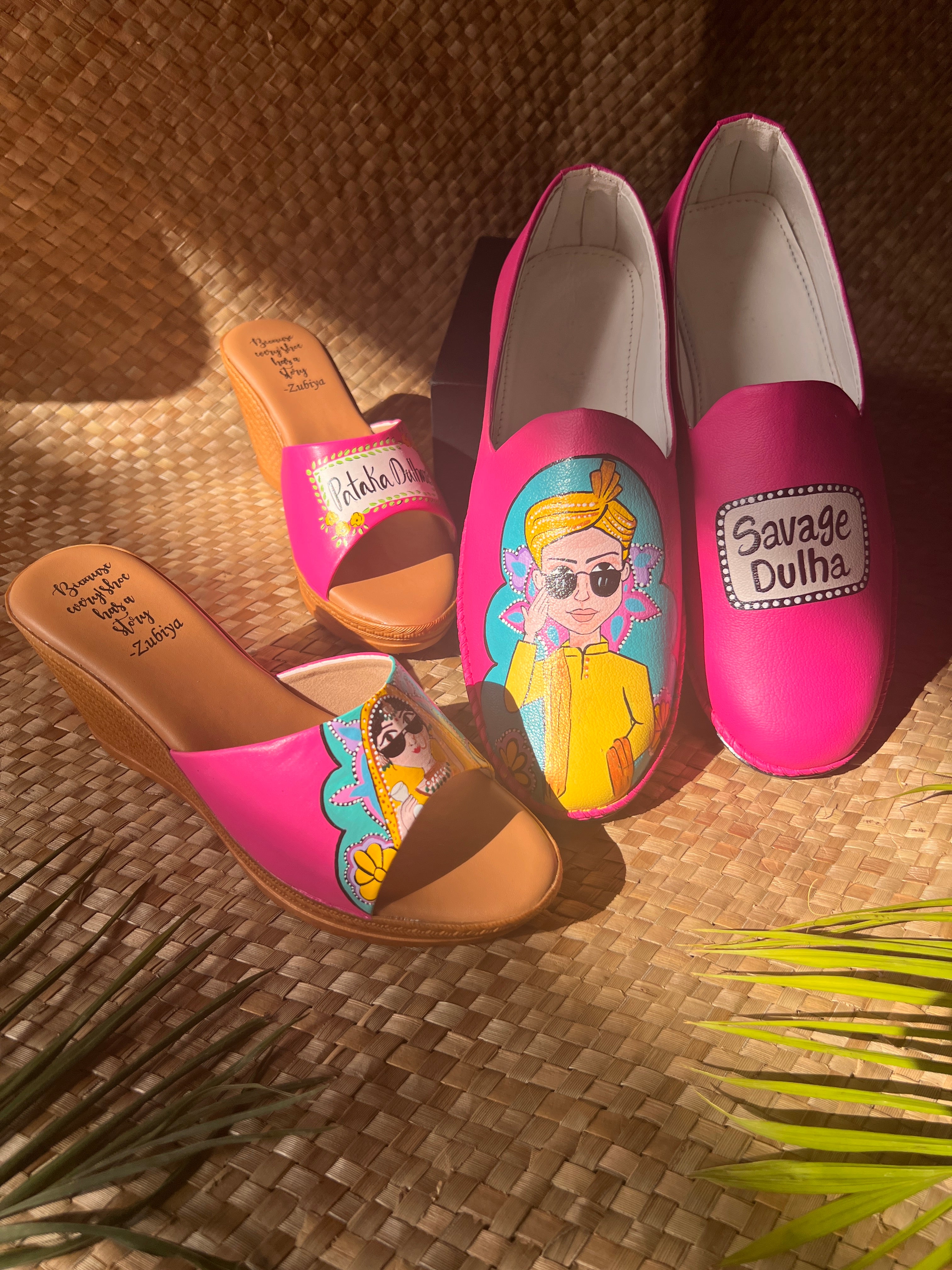 Hot pink Mojris and wedges couple Combo