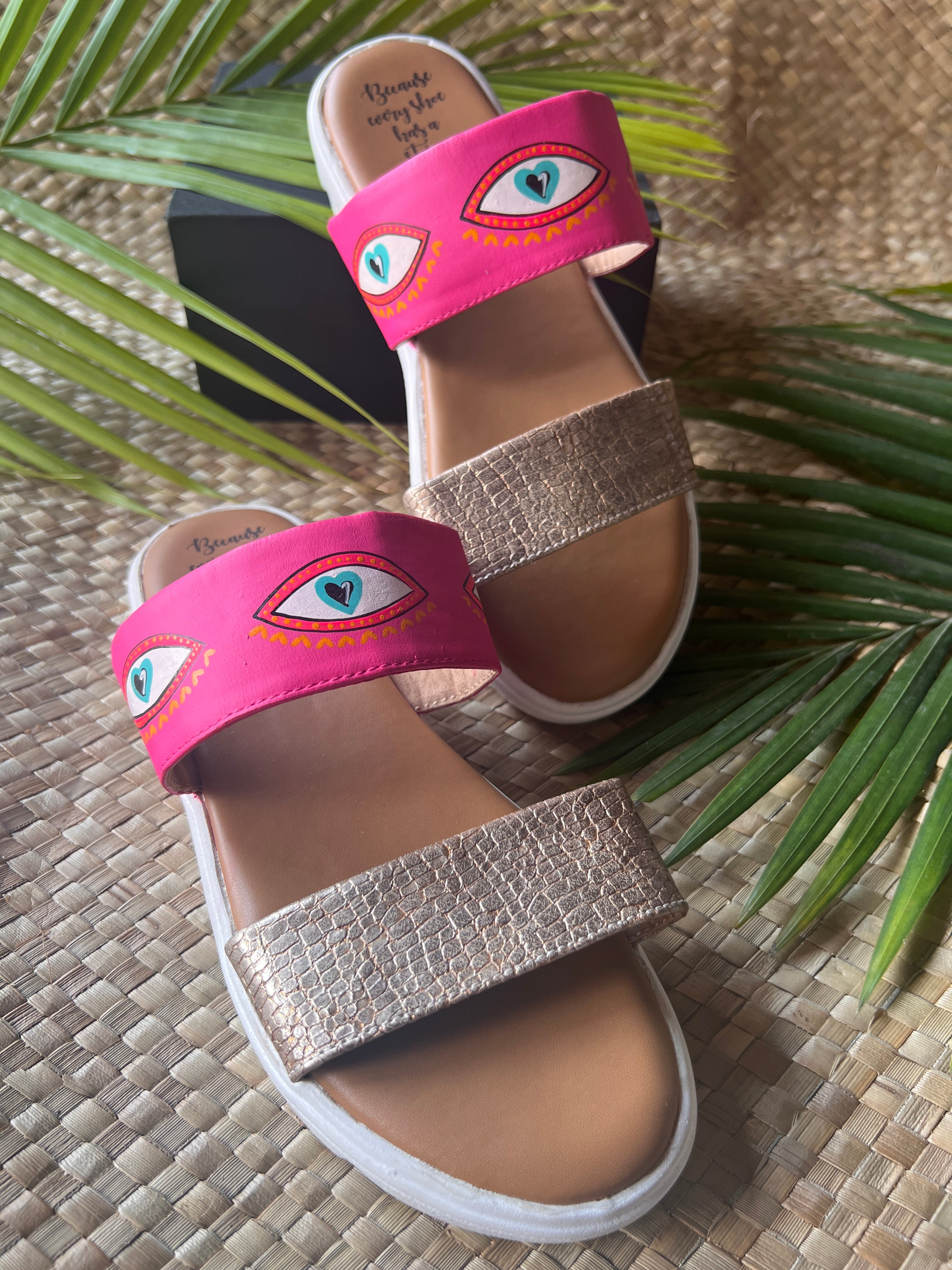 DOUBLE STRAPPY hot pink evil eye  ZUBIS