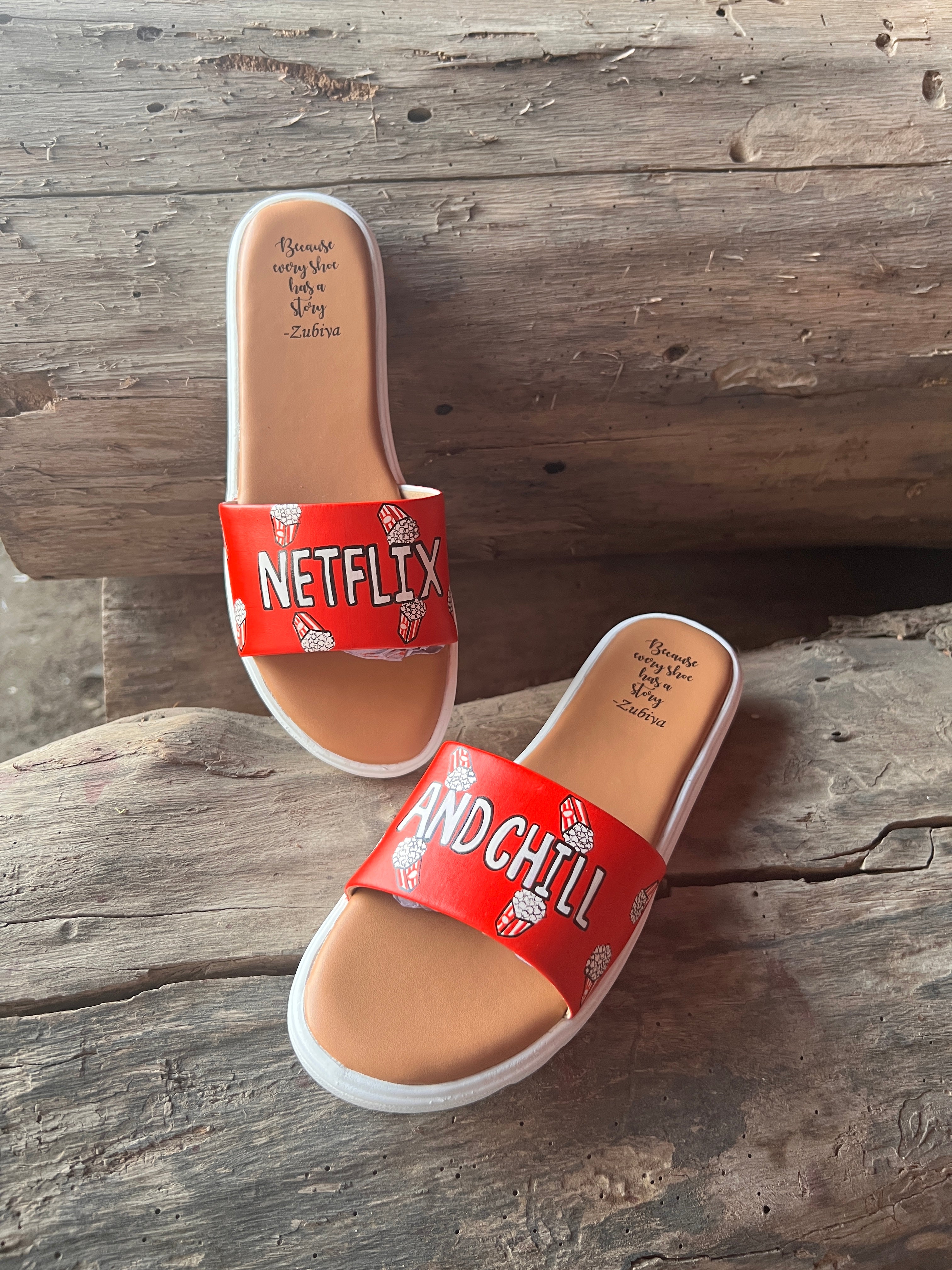 Netflix n chill white sole slides