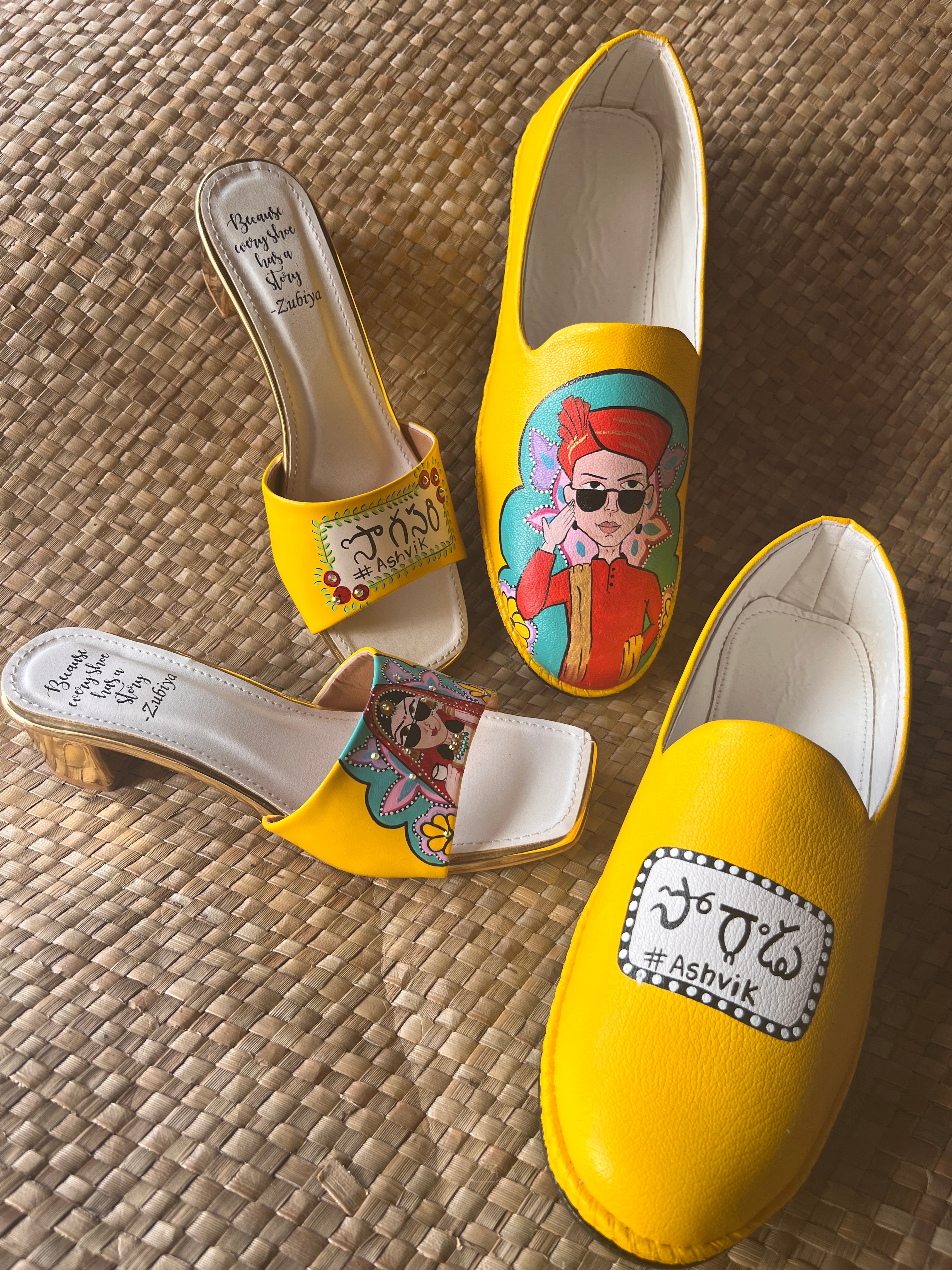 Yellow MOJRI -heels couple combo