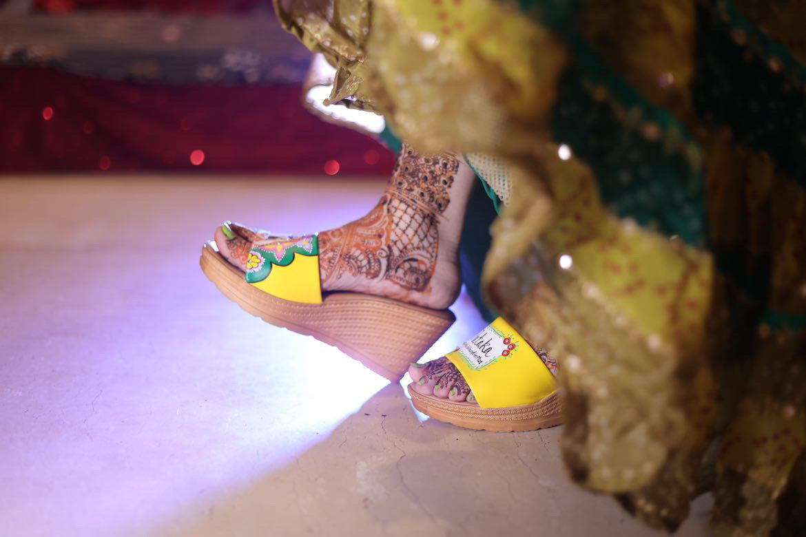 Yellow emerald green Dulhan Artwork Wedges