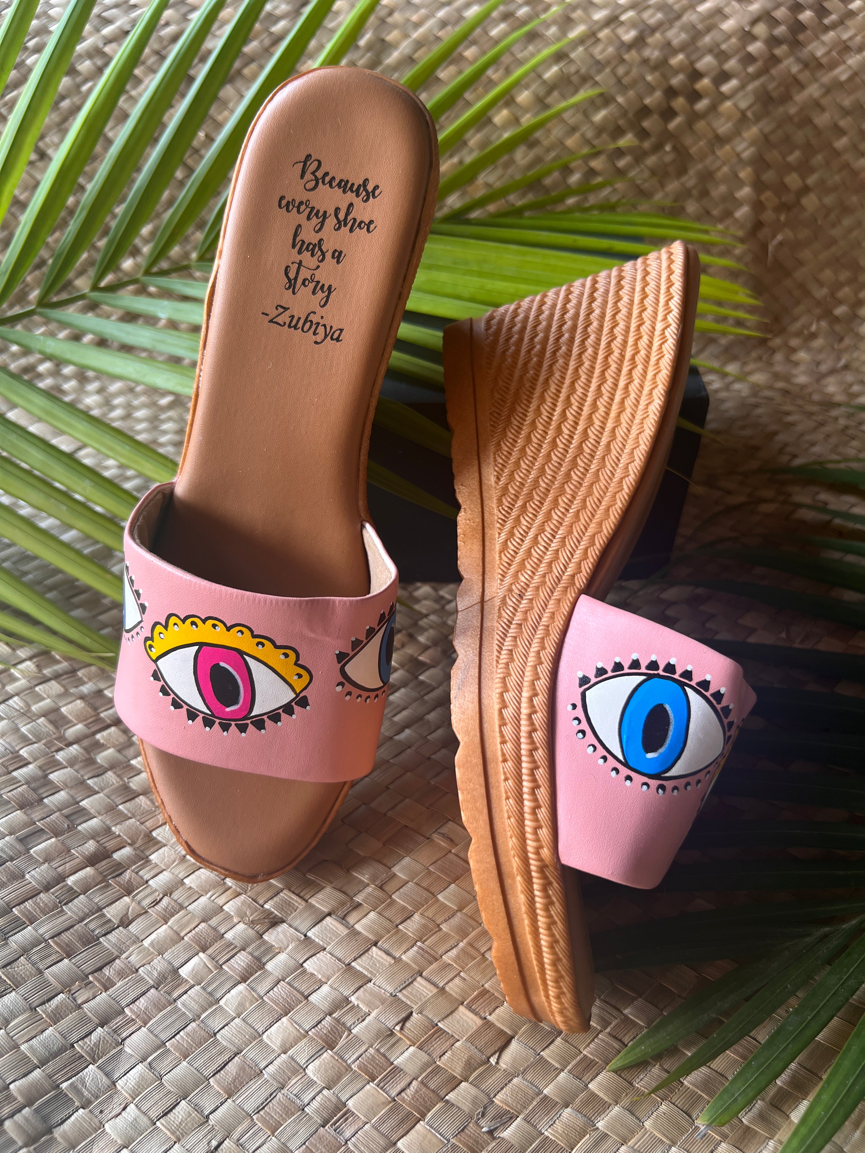 Peach evil eyes wedges