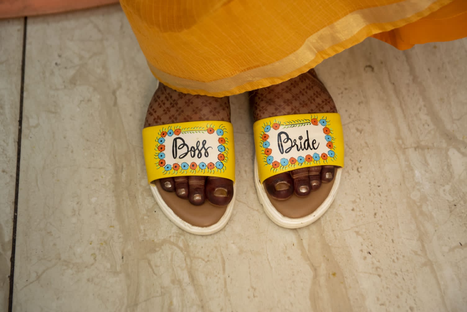 Boss bride yellow slides
