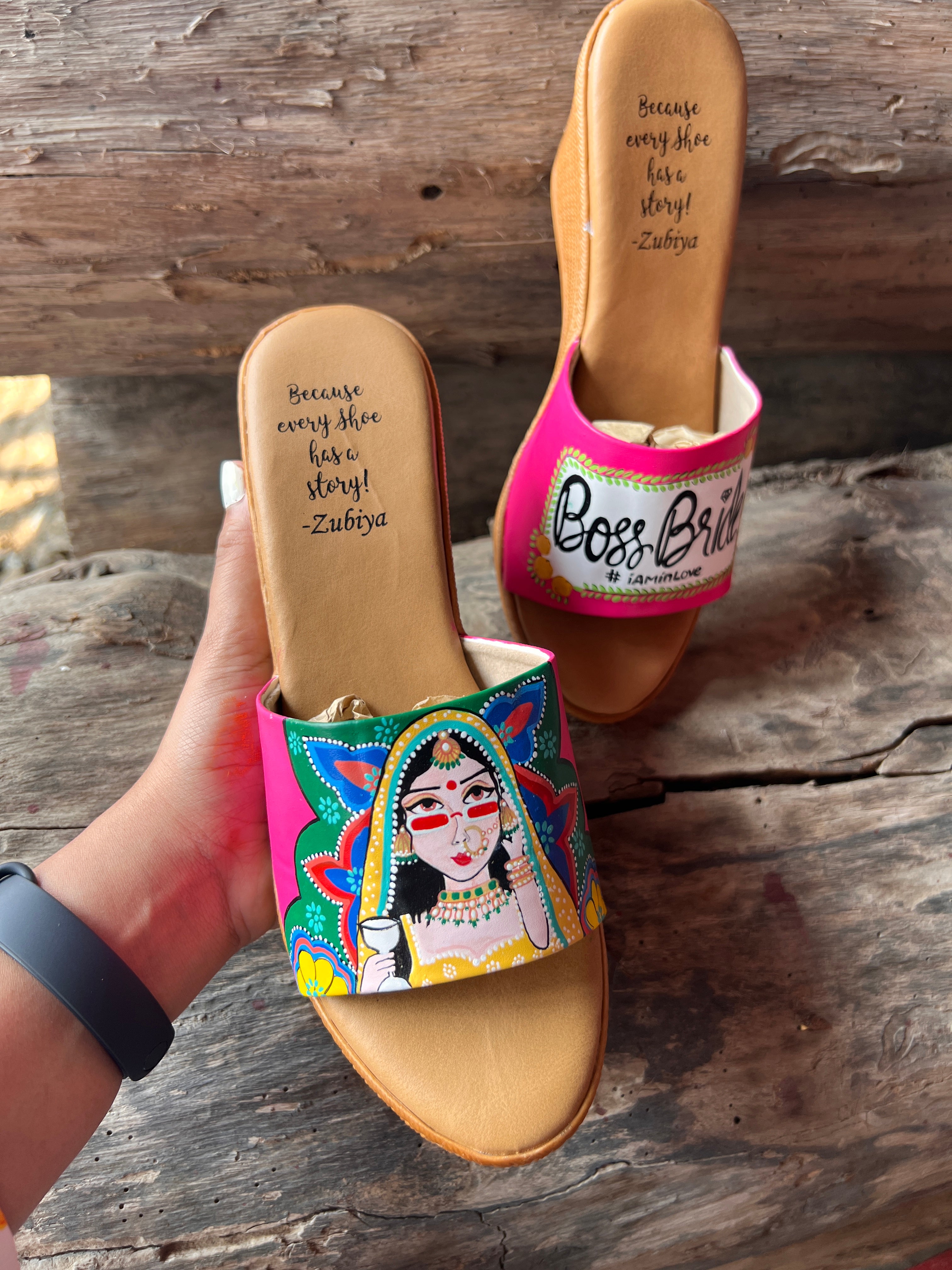 Hot pink Swag Dulhan Artwork Wedges