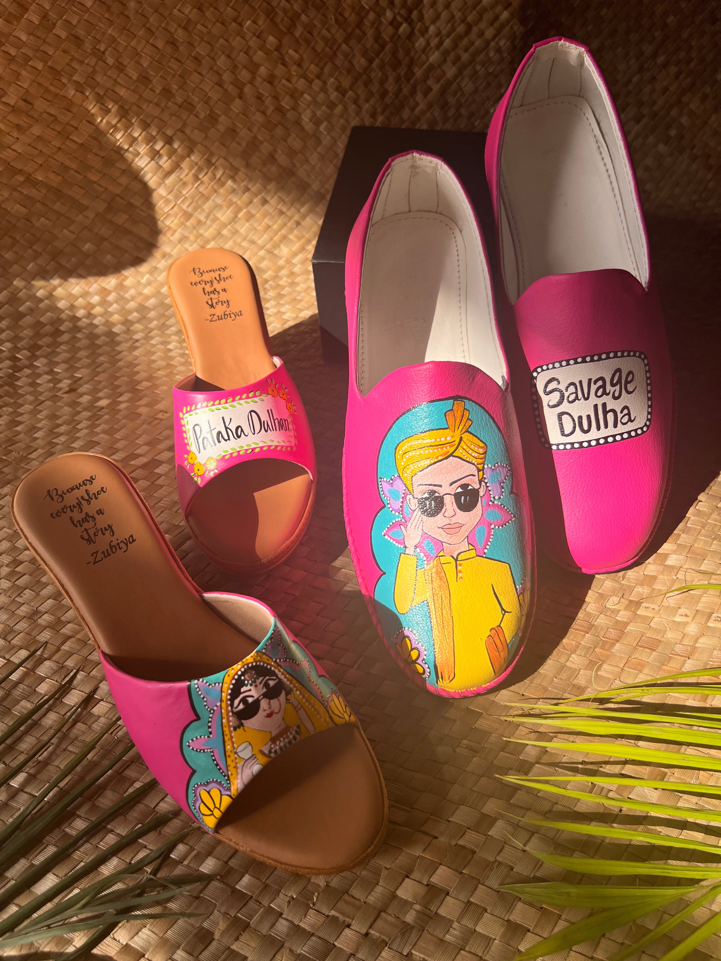 Hot pink Mojris and wedges couple Combo