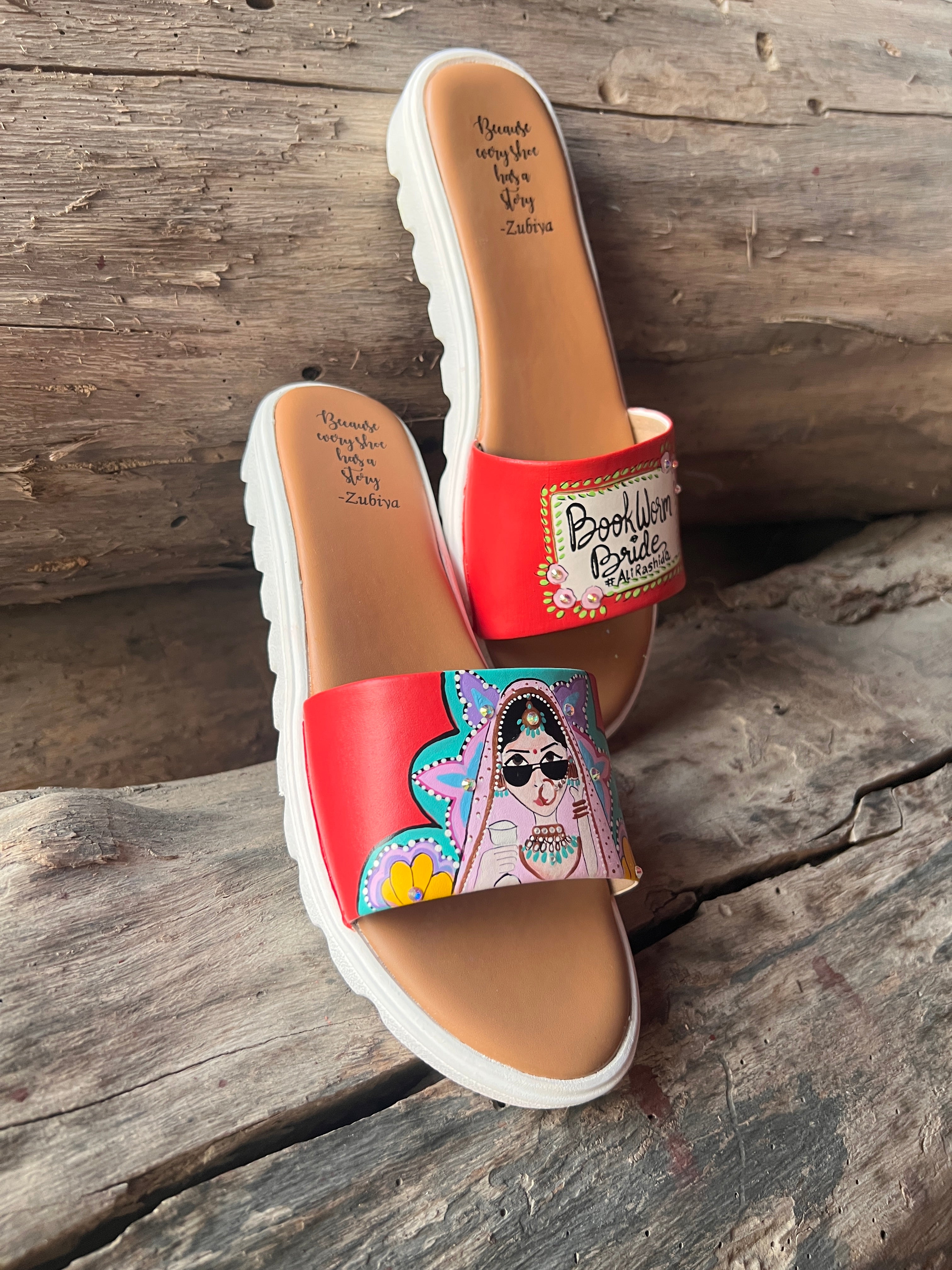 Red (white sole slider) Swag Dulhan Artwork Flats