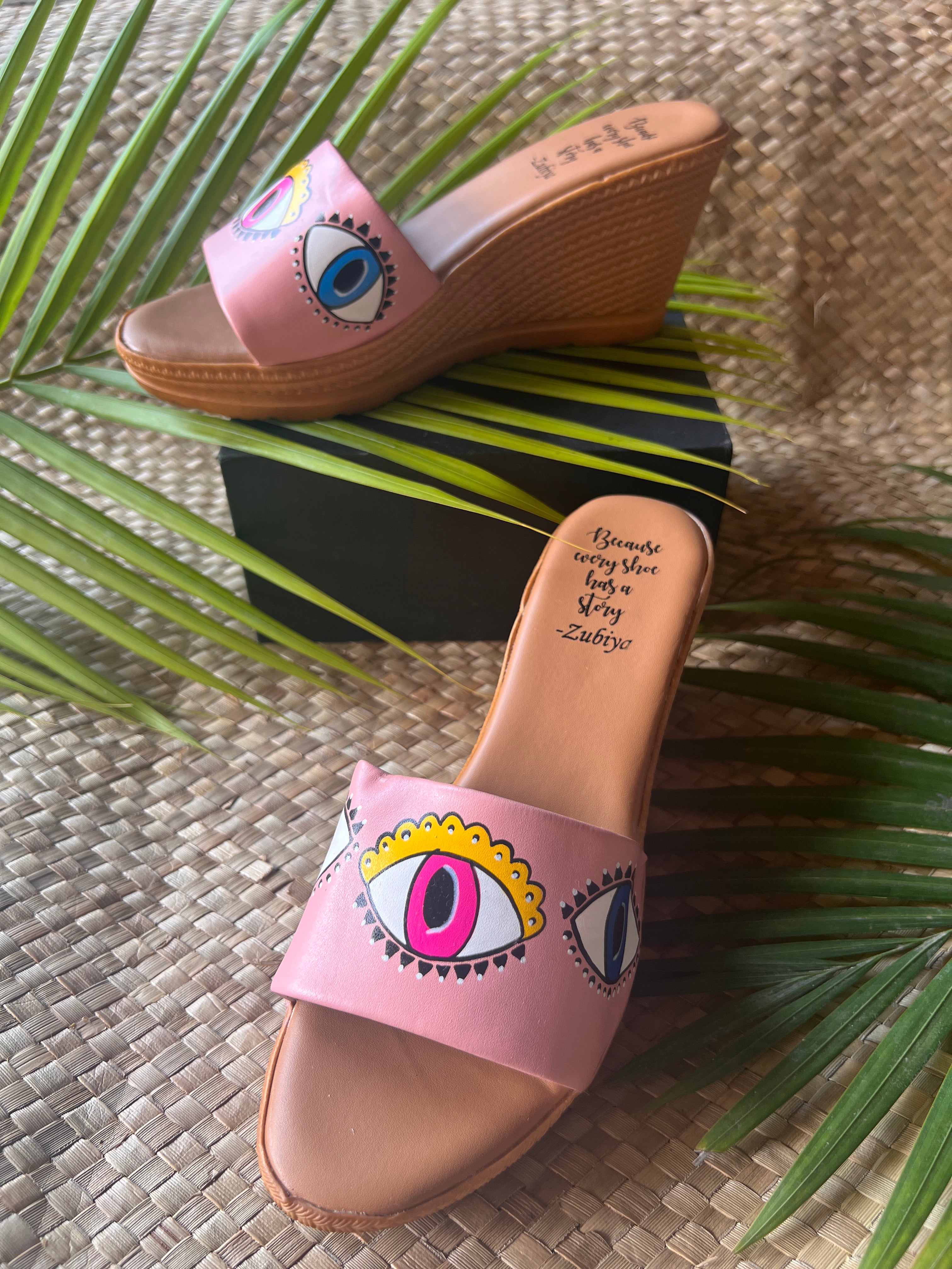 Peach evil eyes wedges