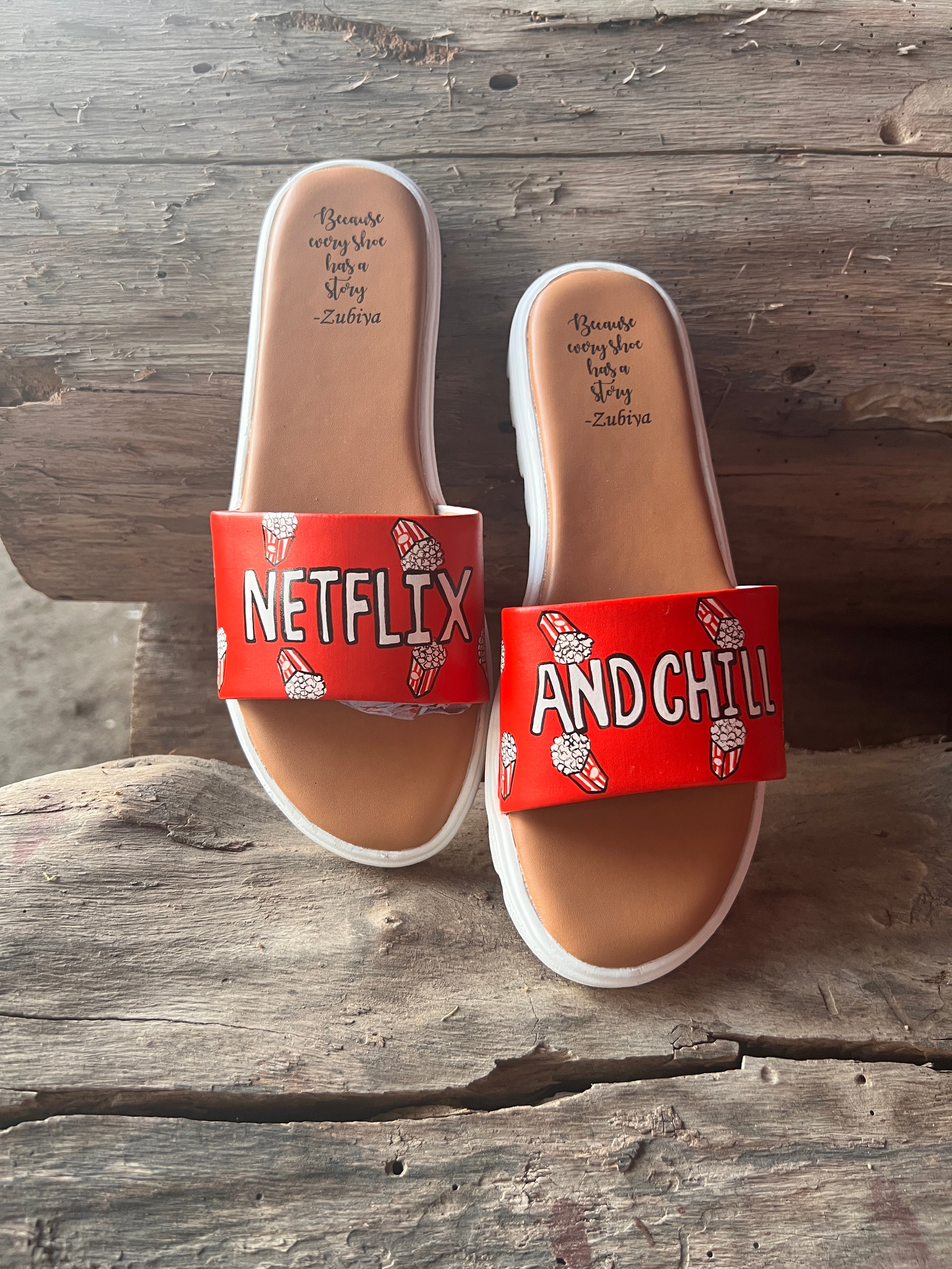 Netflix n chill white sole slides