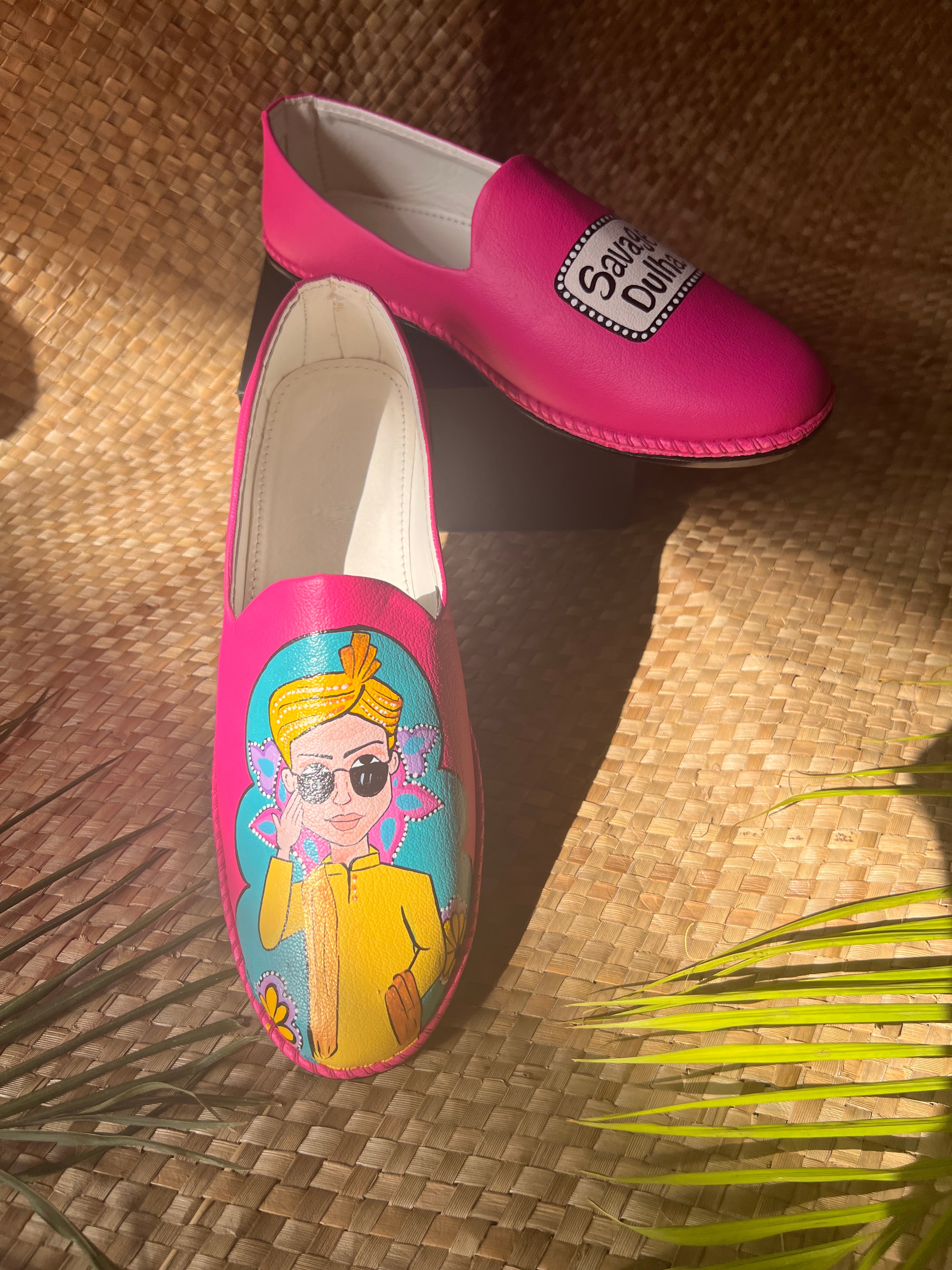 Hot pink Mojris and wedges couple Combo