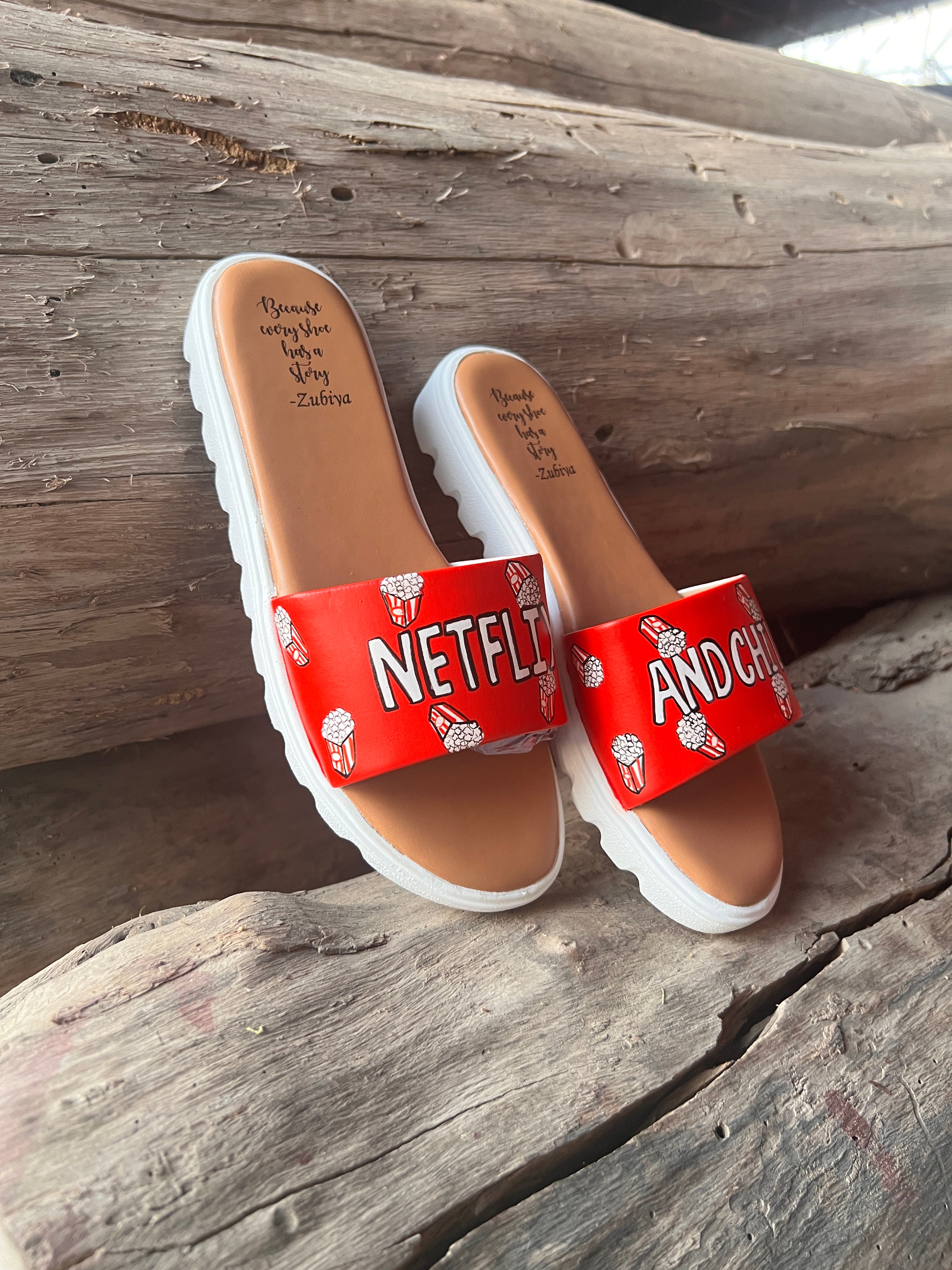 Netflix n chill white sole slides