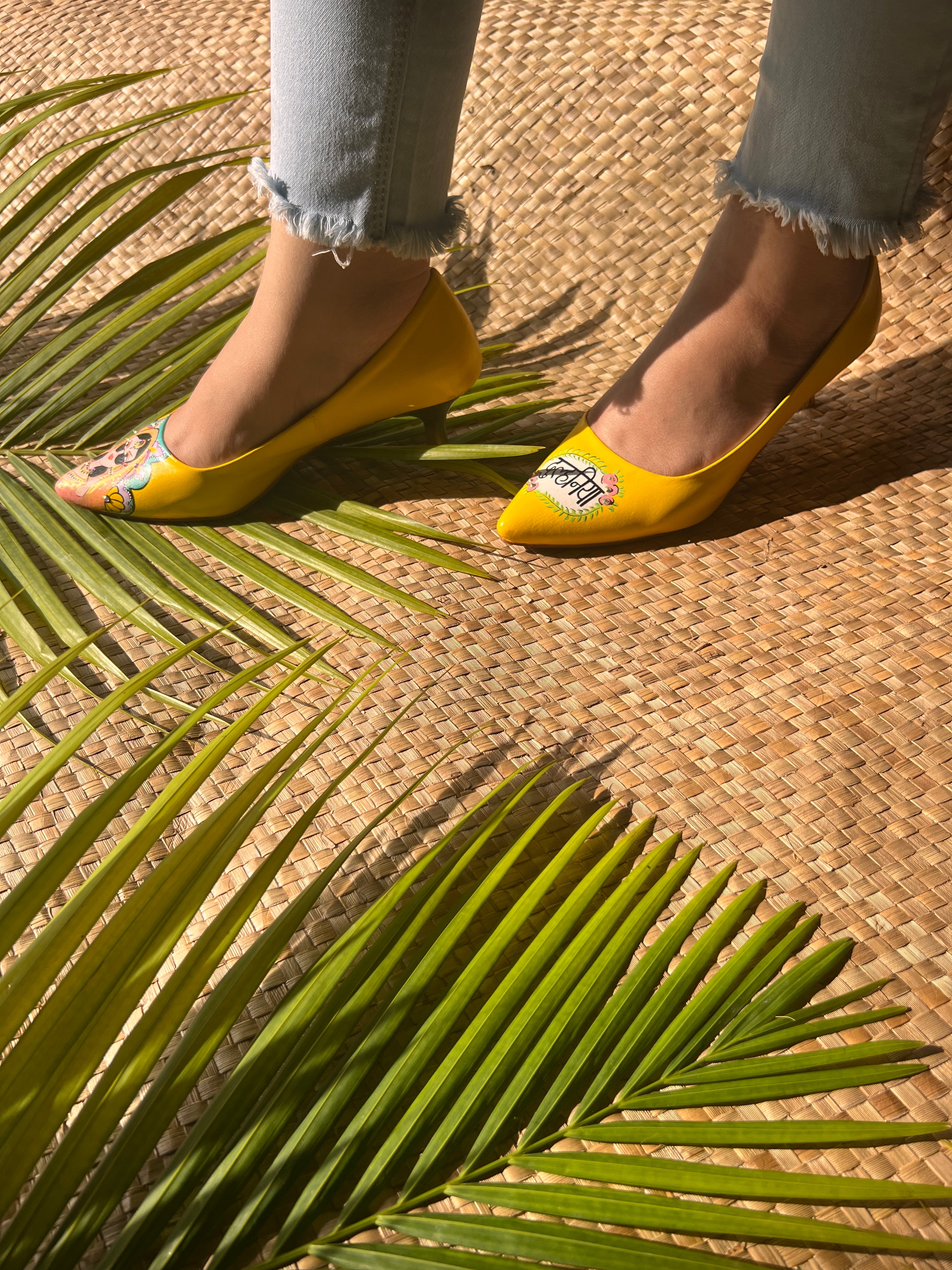 Yellow Dulhan Artwork 2.5 Inch pencil Heels