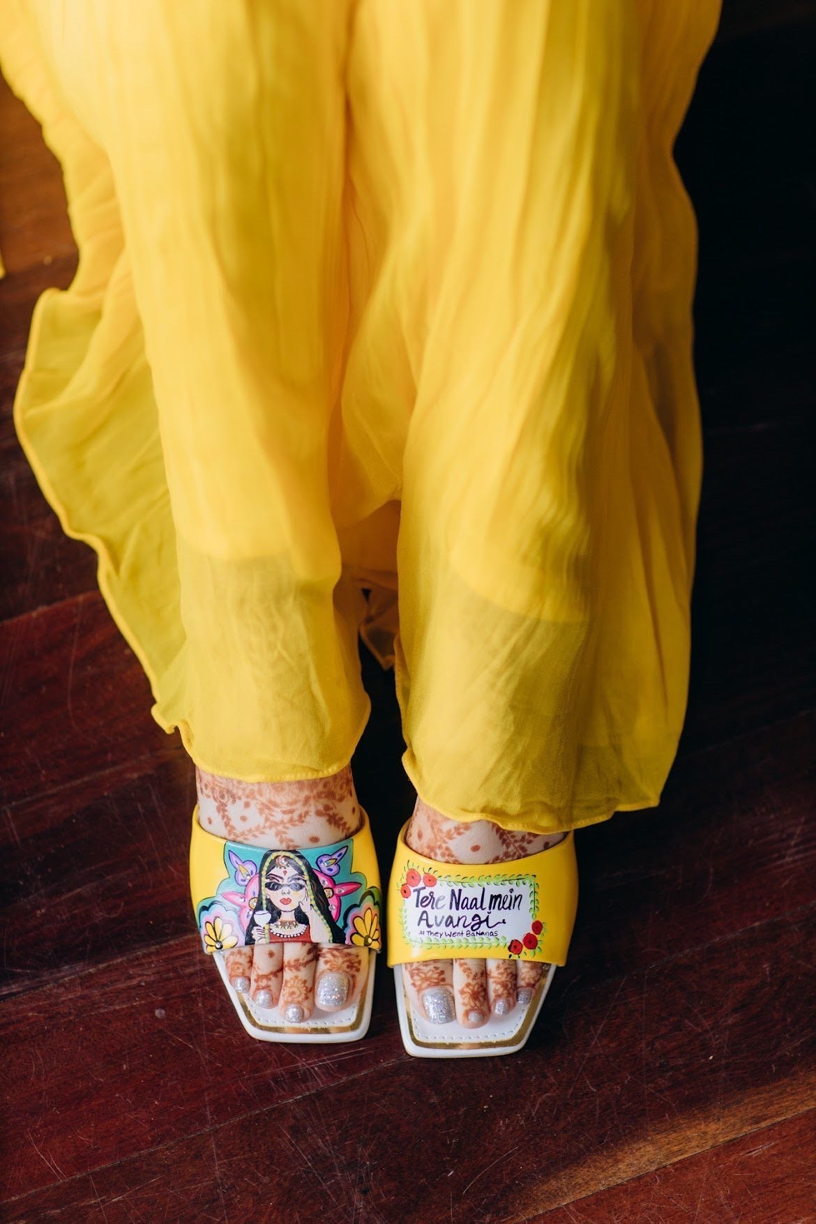 Yellow Dulhan Artwork 2 Inch Sq. Toe Heel