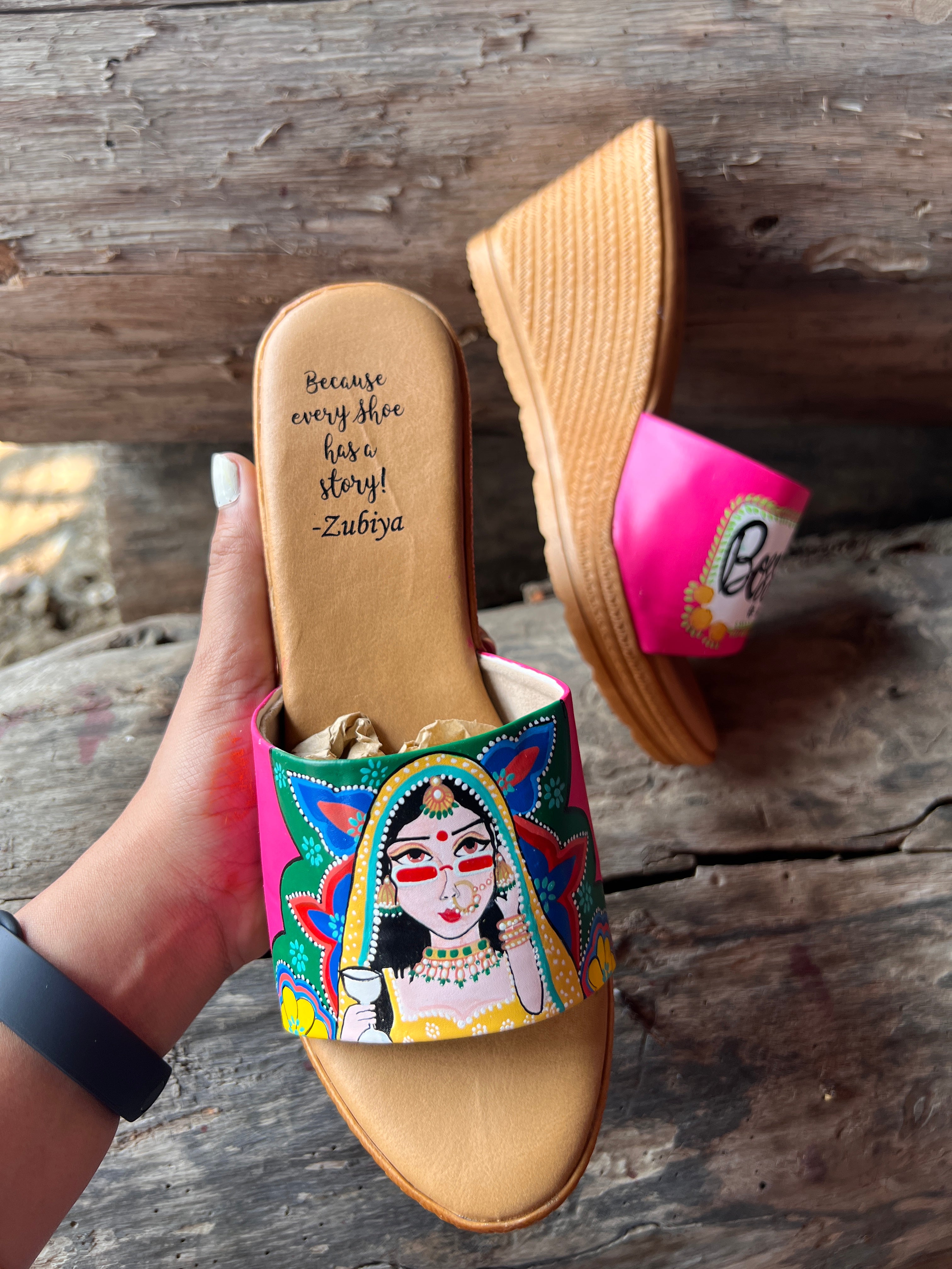 Hot pink Swag Dulhan Artwork Wedges