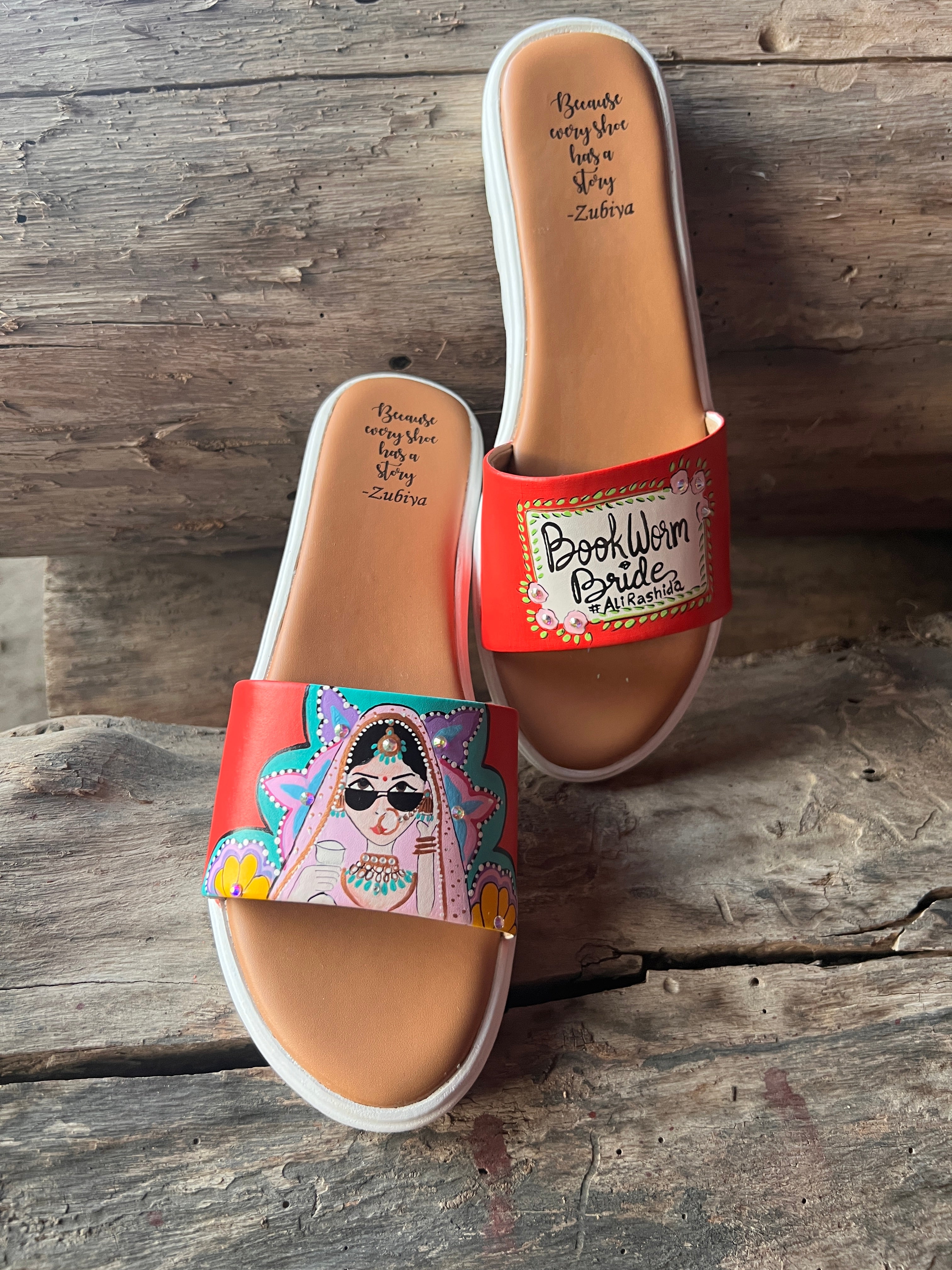 Red (white sole slider) Swag Dulhan Artwork Flats