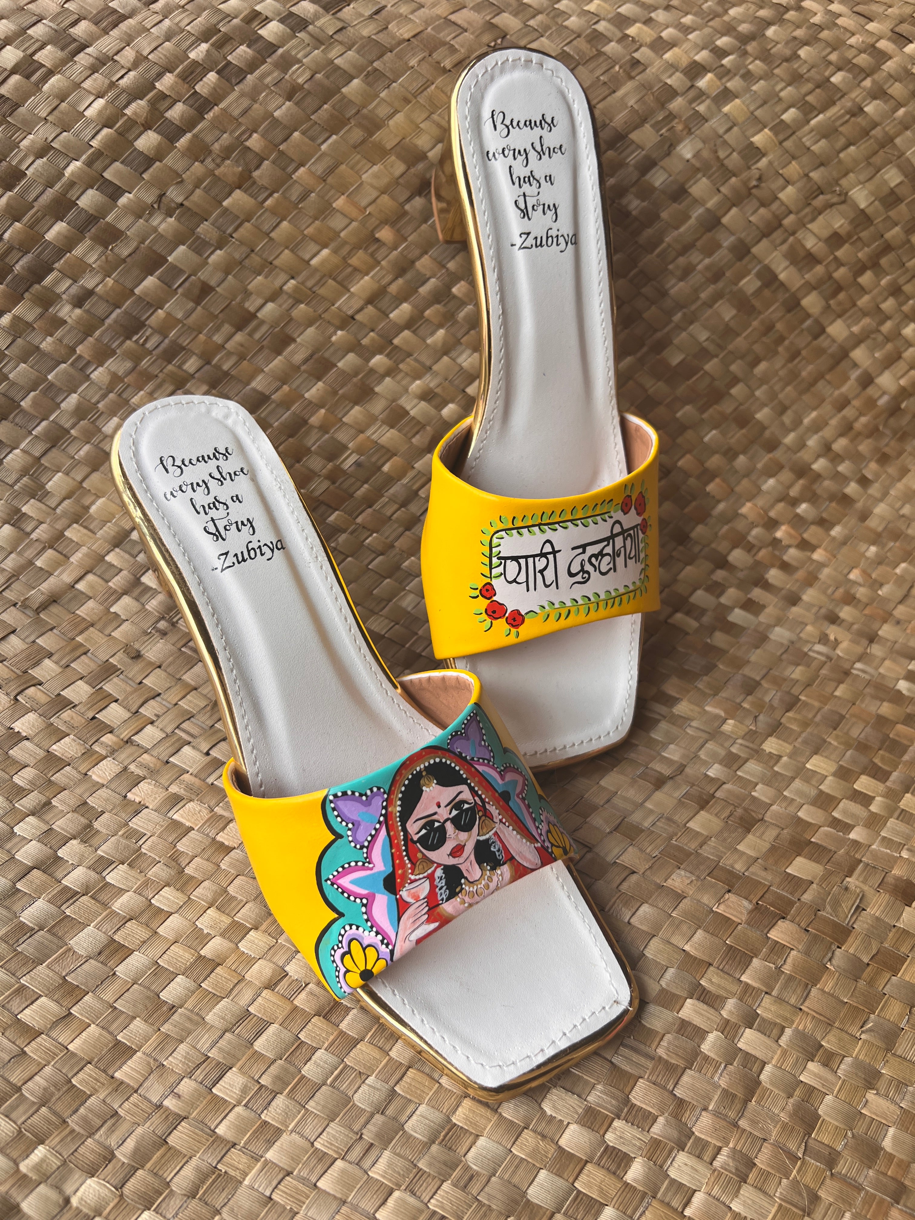 Yellow Dulhan Artwork 2 Inch Heel