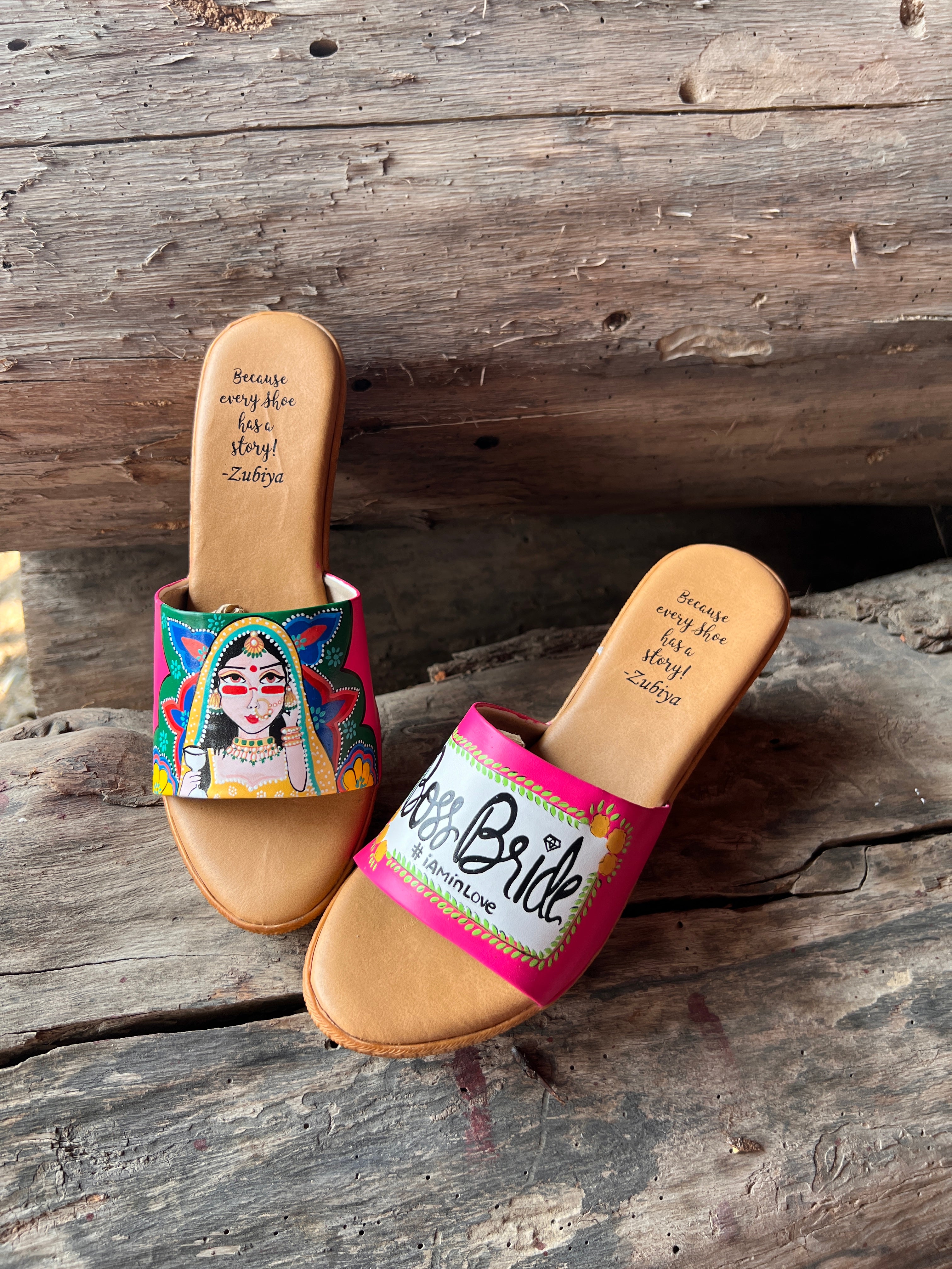 Hot pink Swag Dulhan Artwork Wedges