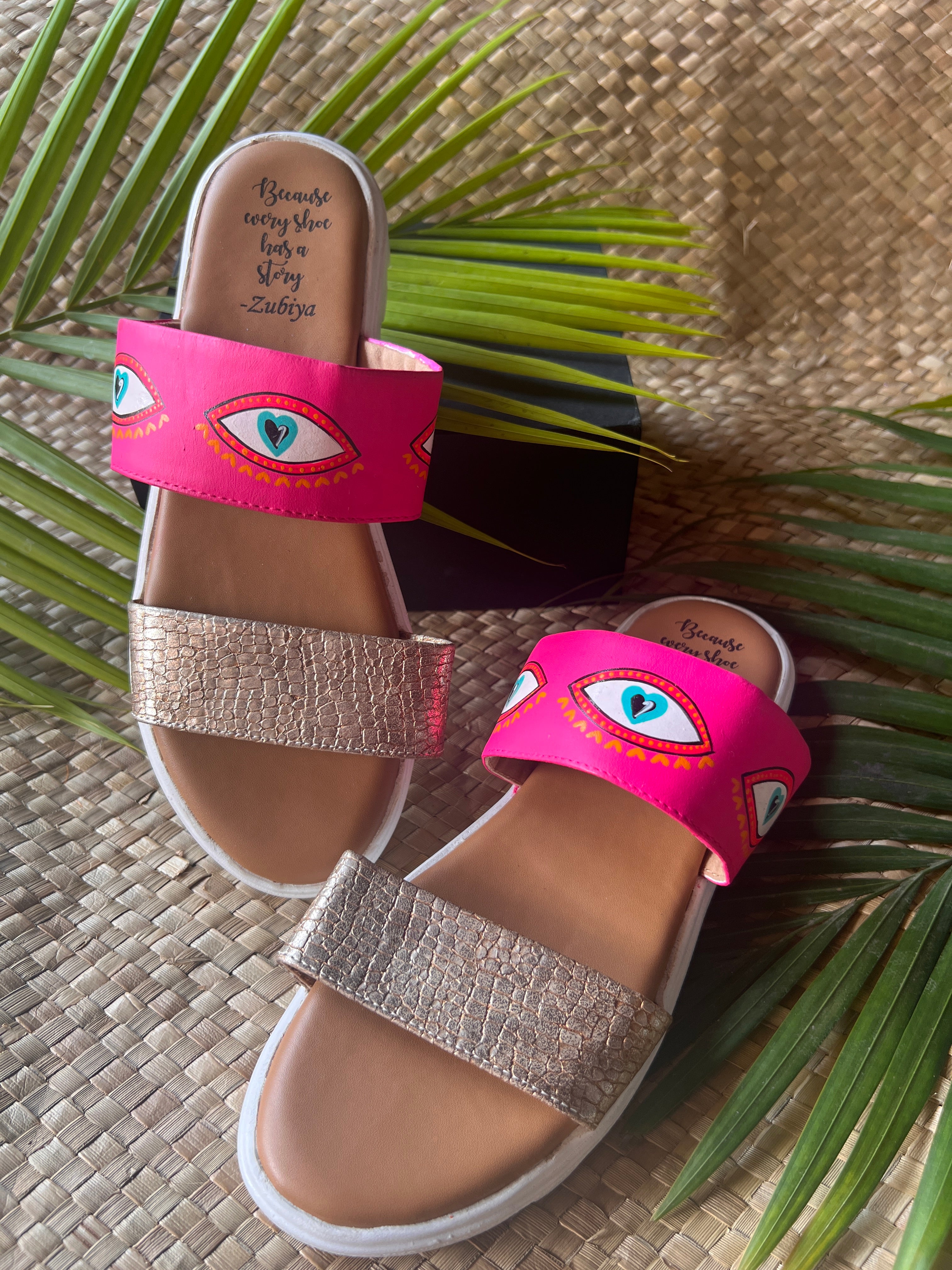 DOUBLE STRAPPY hot pink evil eye  ZUBIS