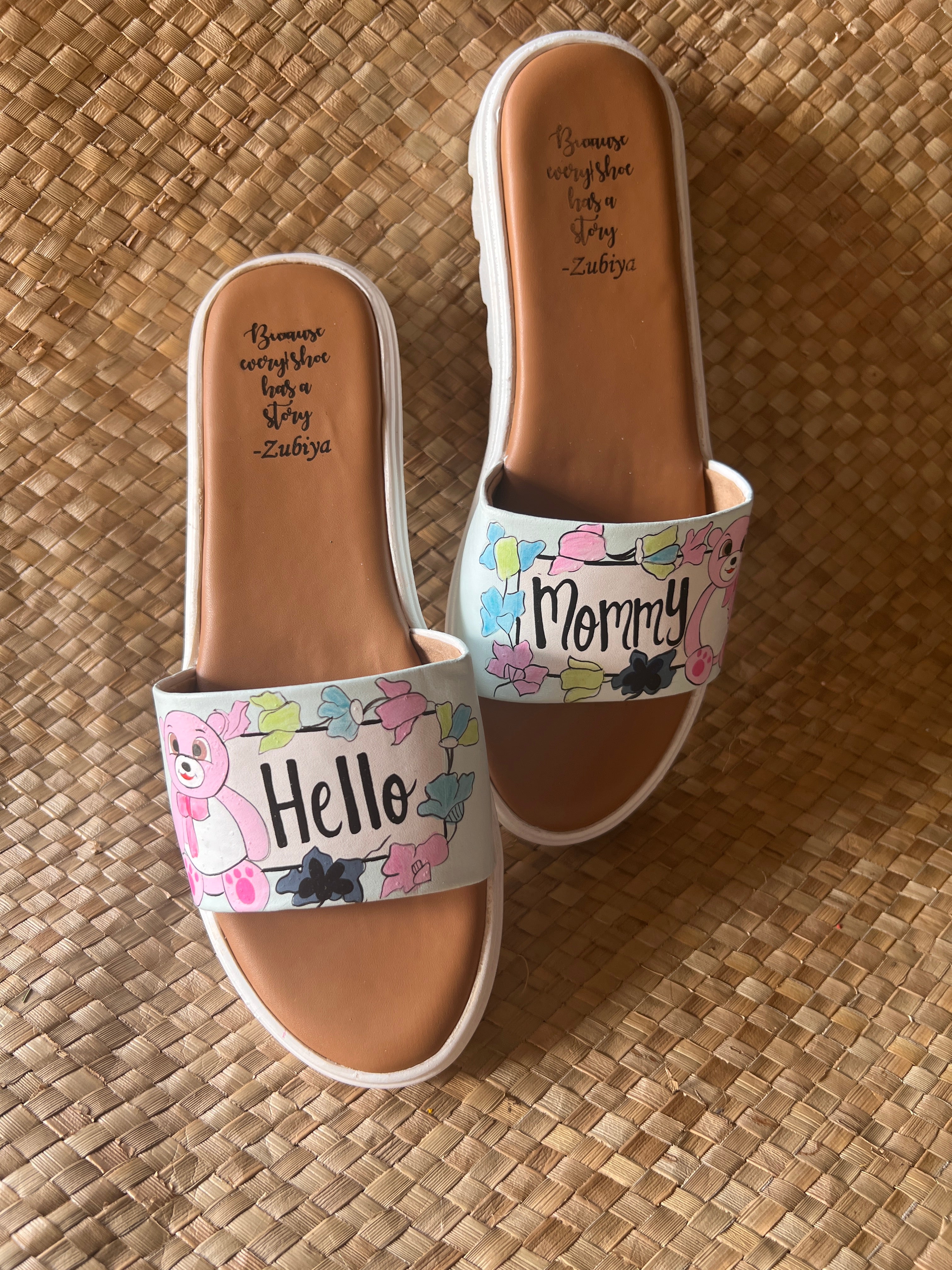 Hello mommy powder blue slides