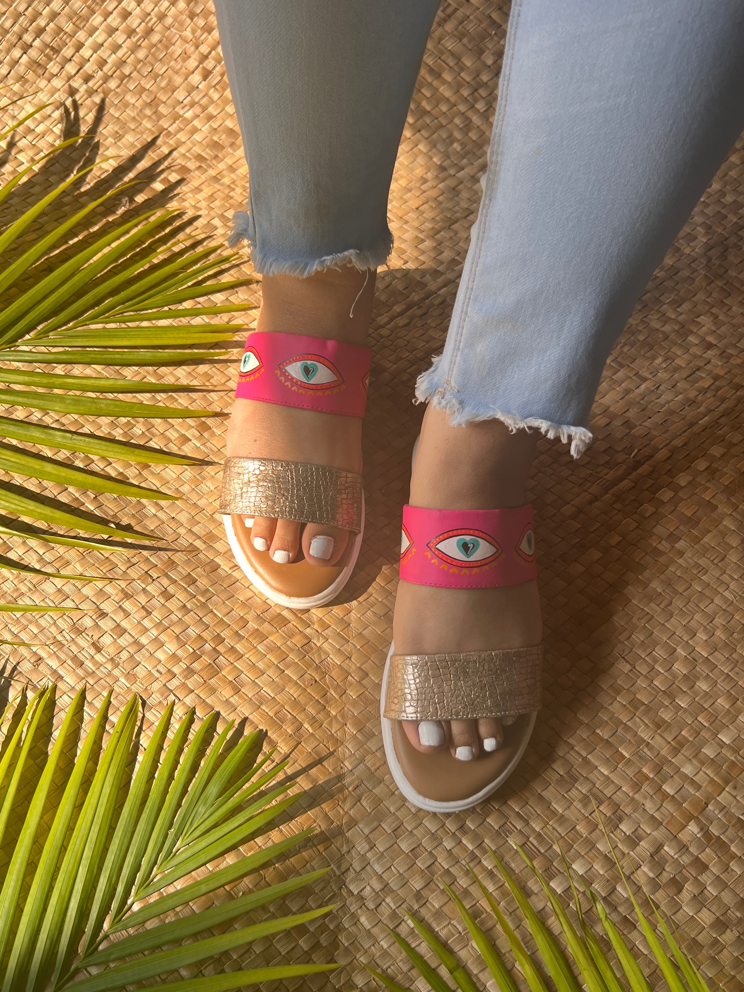 DOUBLE STRAPPY hot pink evil eye  ZUBIS