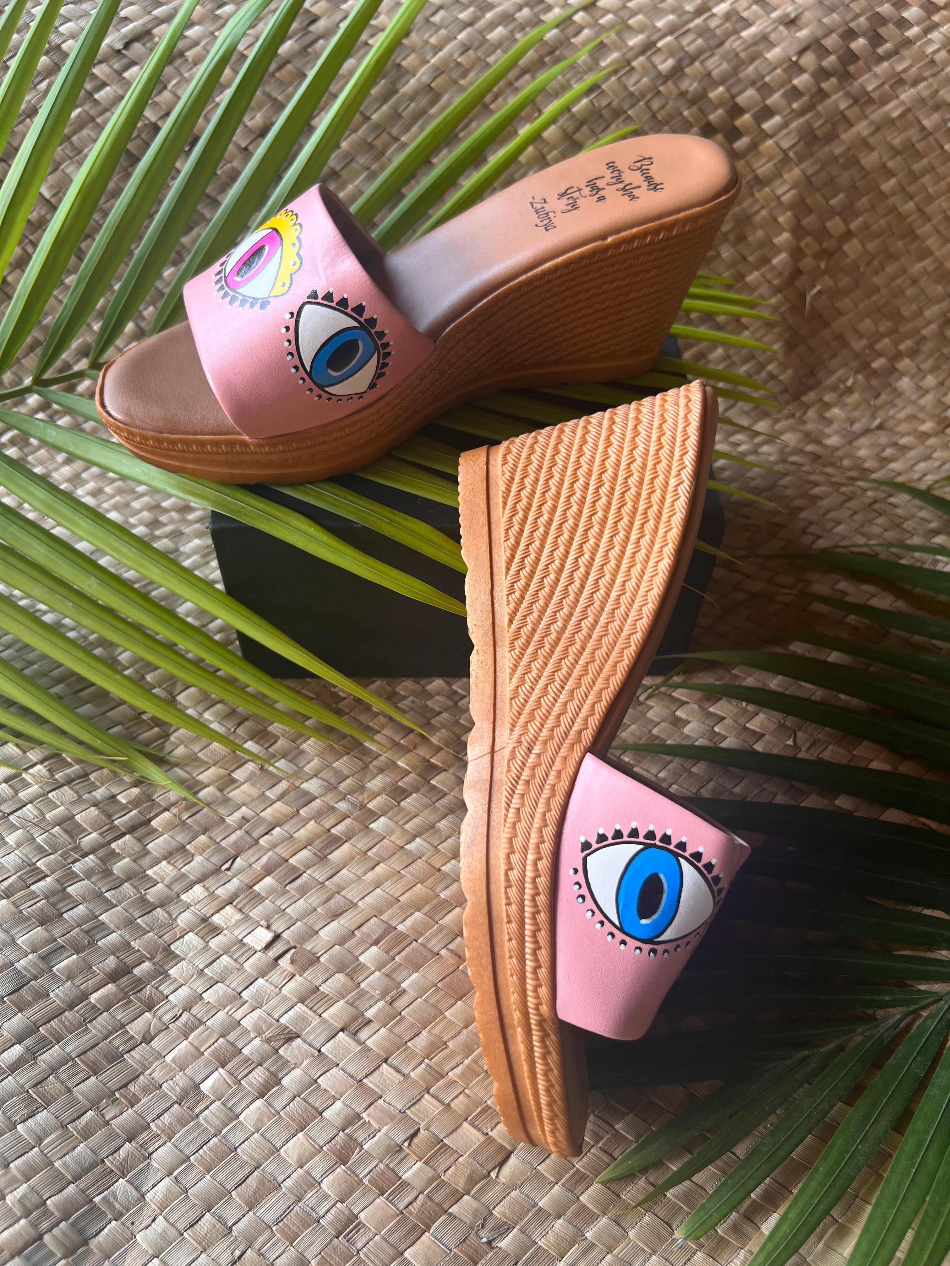 Peach evil eyes wedges