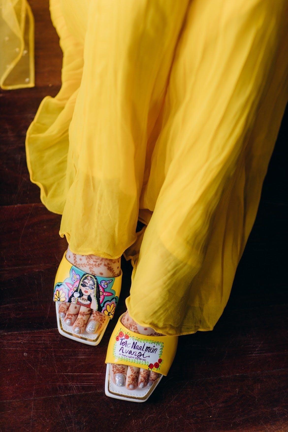 Yellow Dulhan Artwork 2 Inch Sq. Toe Heel