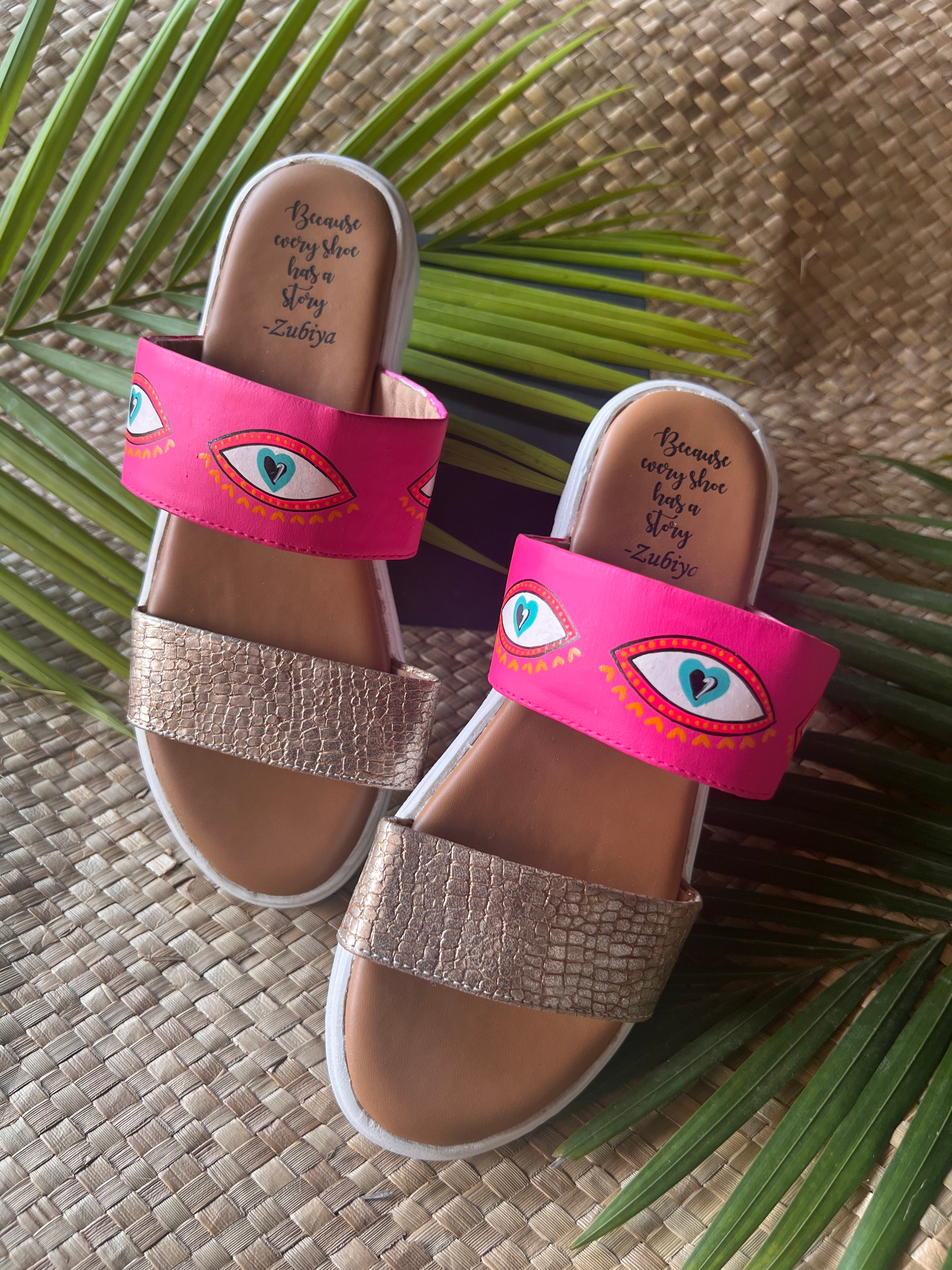 DOUBLE STRAPPY hot pink evil eye  ZUBIS