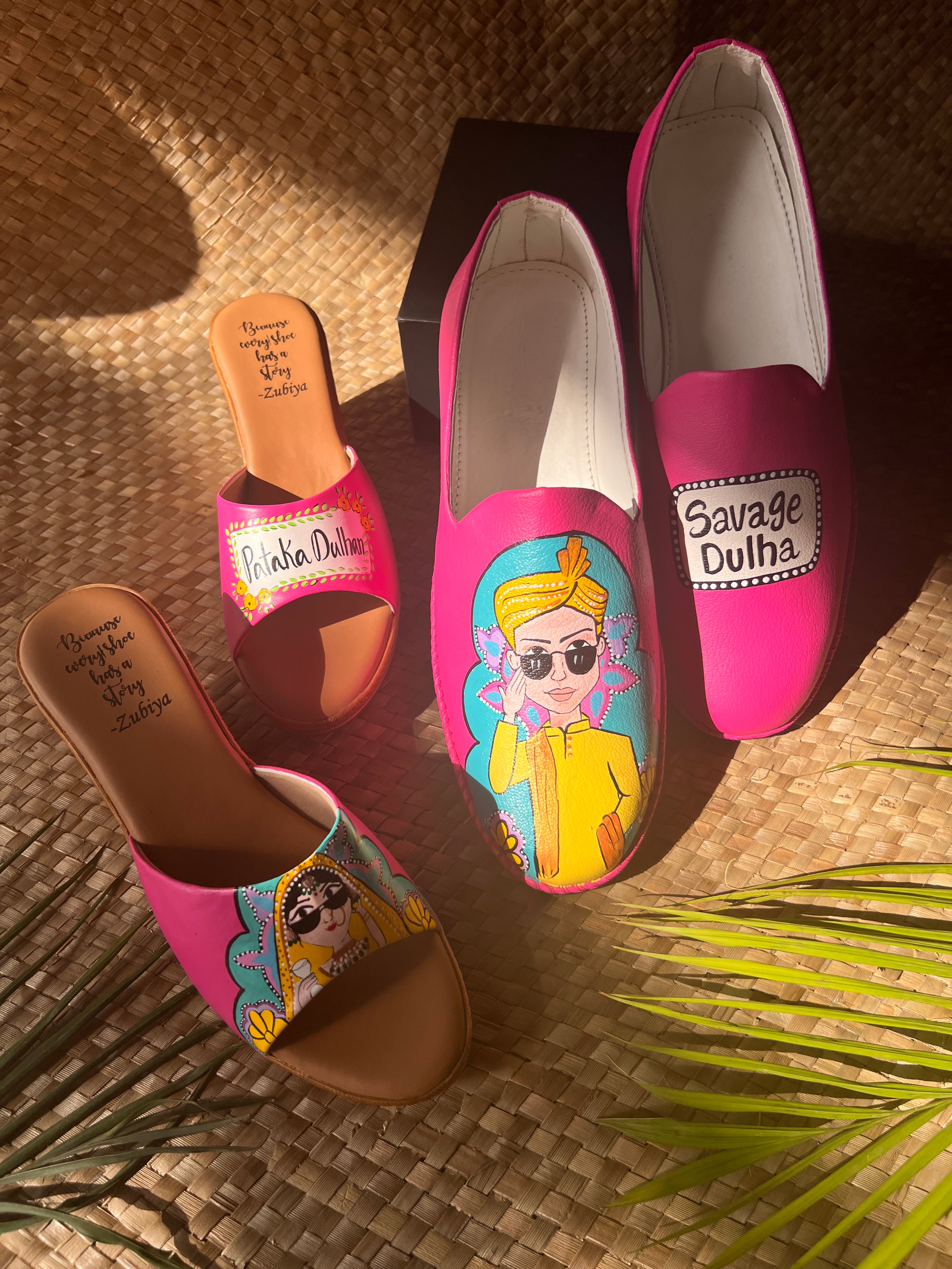 Hot pink Mojris and wedges couple Combo