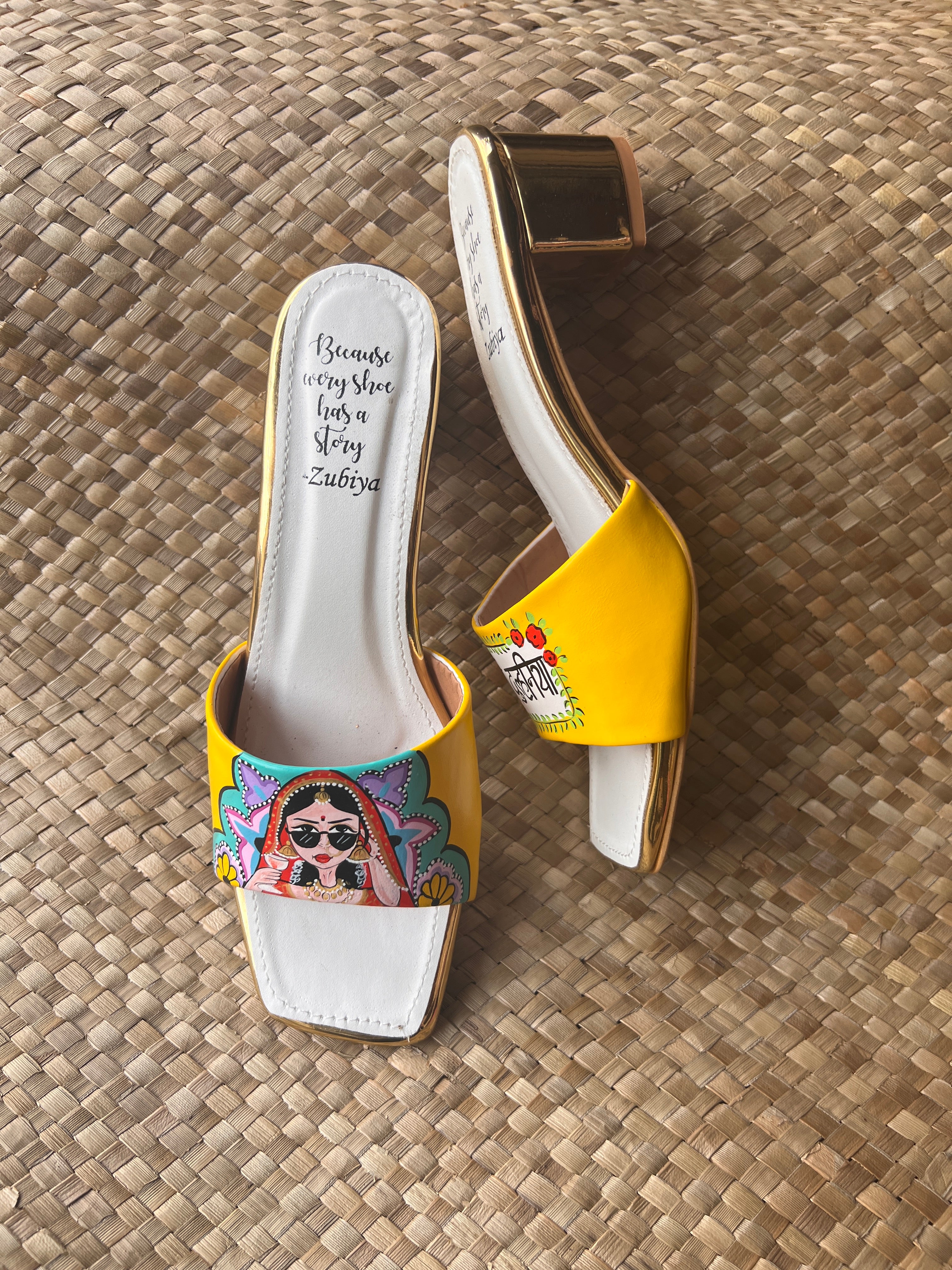Yellow Dulhan Artwork 2 Inch Heel