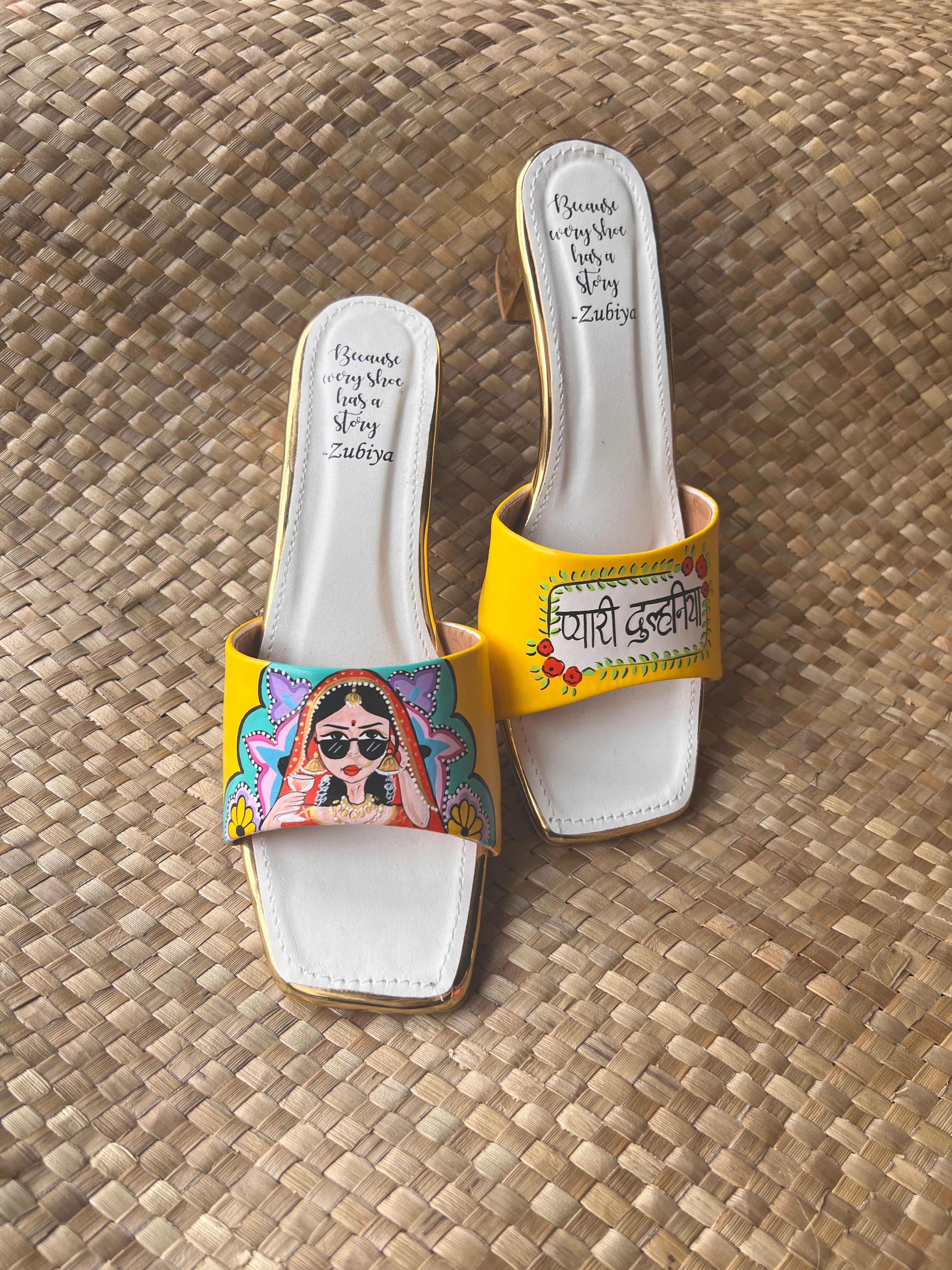 Yellow Dulhan Artwork 2 Inch Heel
