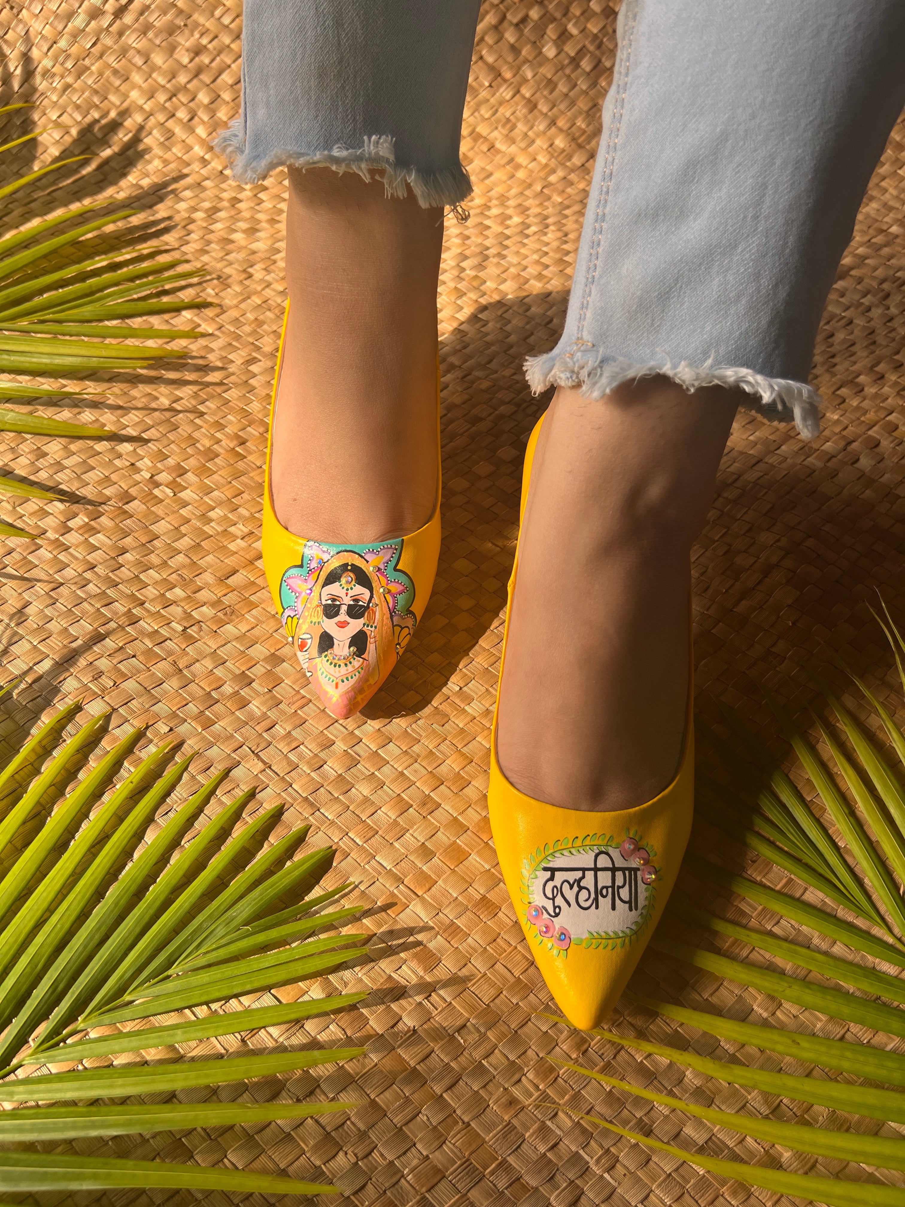 Yellow Dulhan Artwork 2.5 Inch pencil Heels