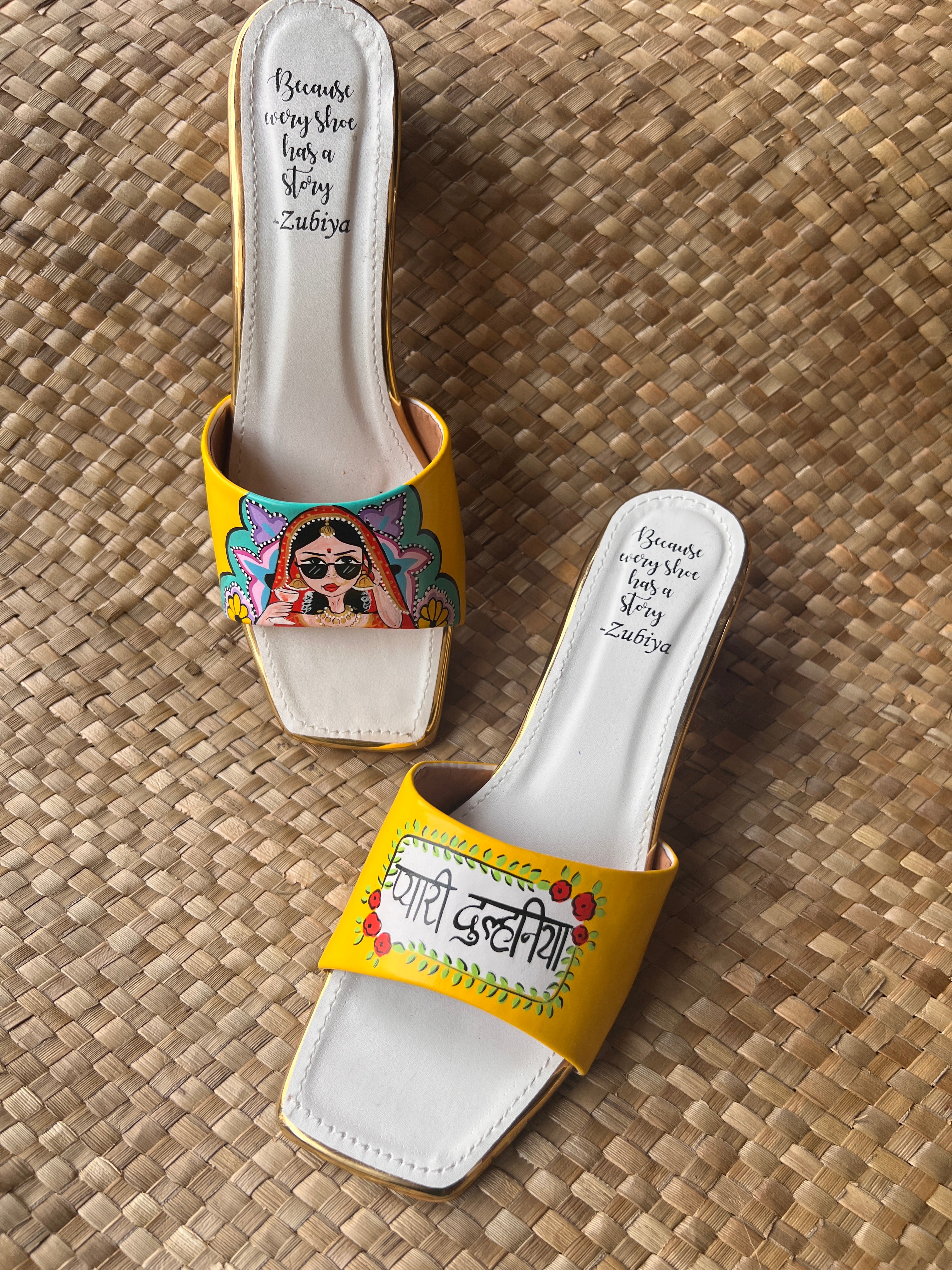 Yellow Dulhan Artwork 2 Inch Heel