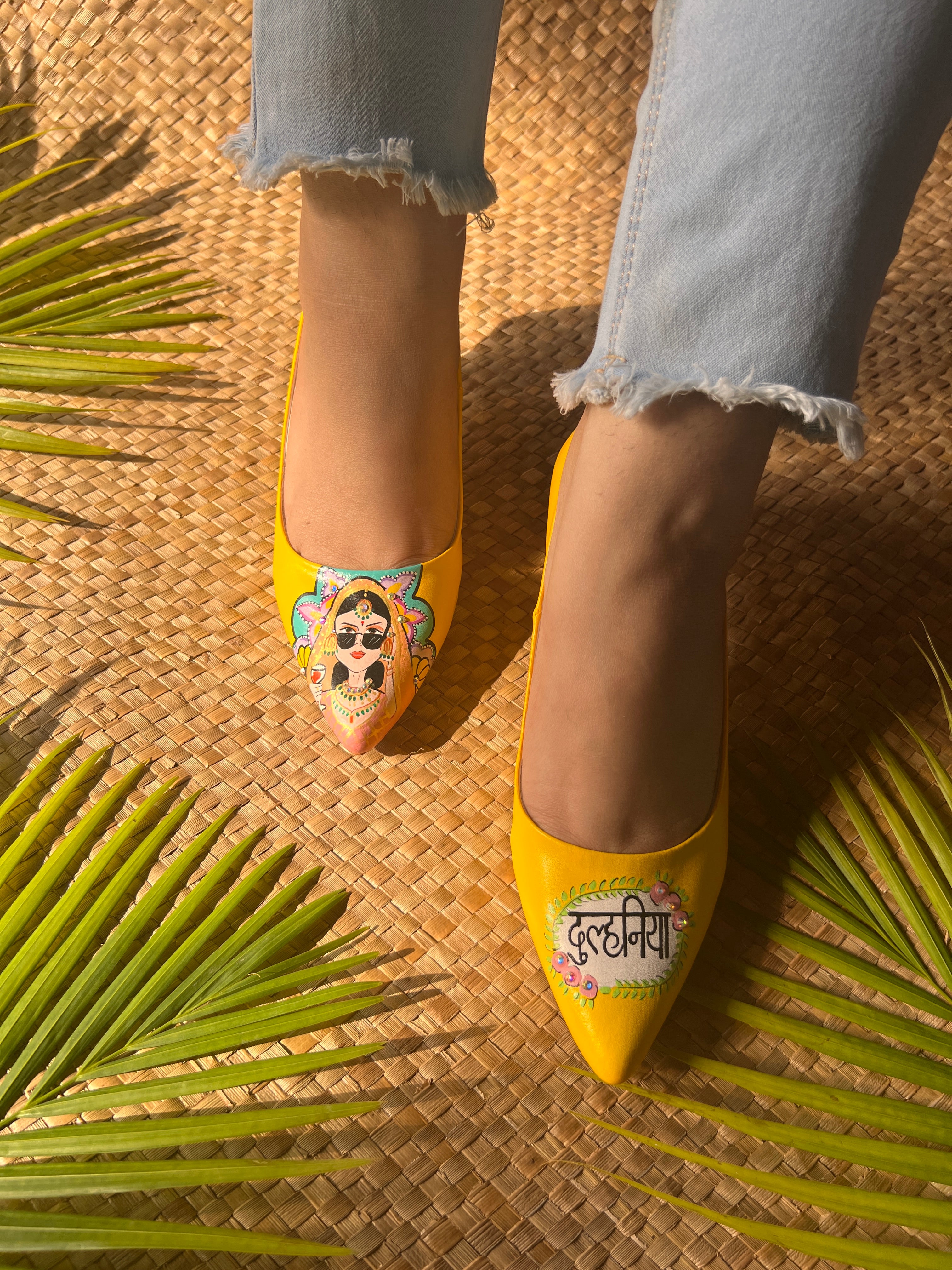 Yellow Dulhan Artwork 2.5 Inch pencil Heels