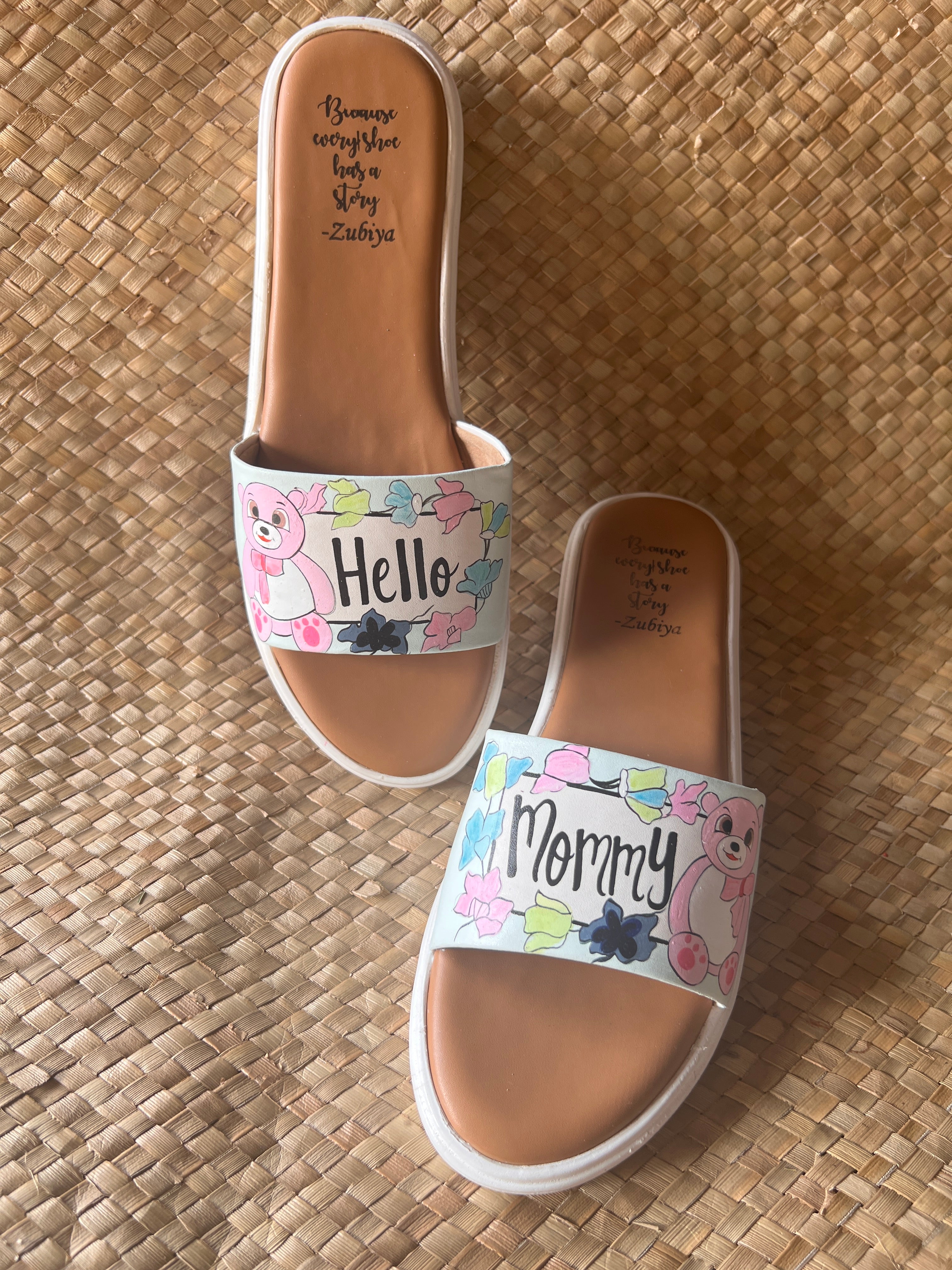 Hello mommy powder blue slides