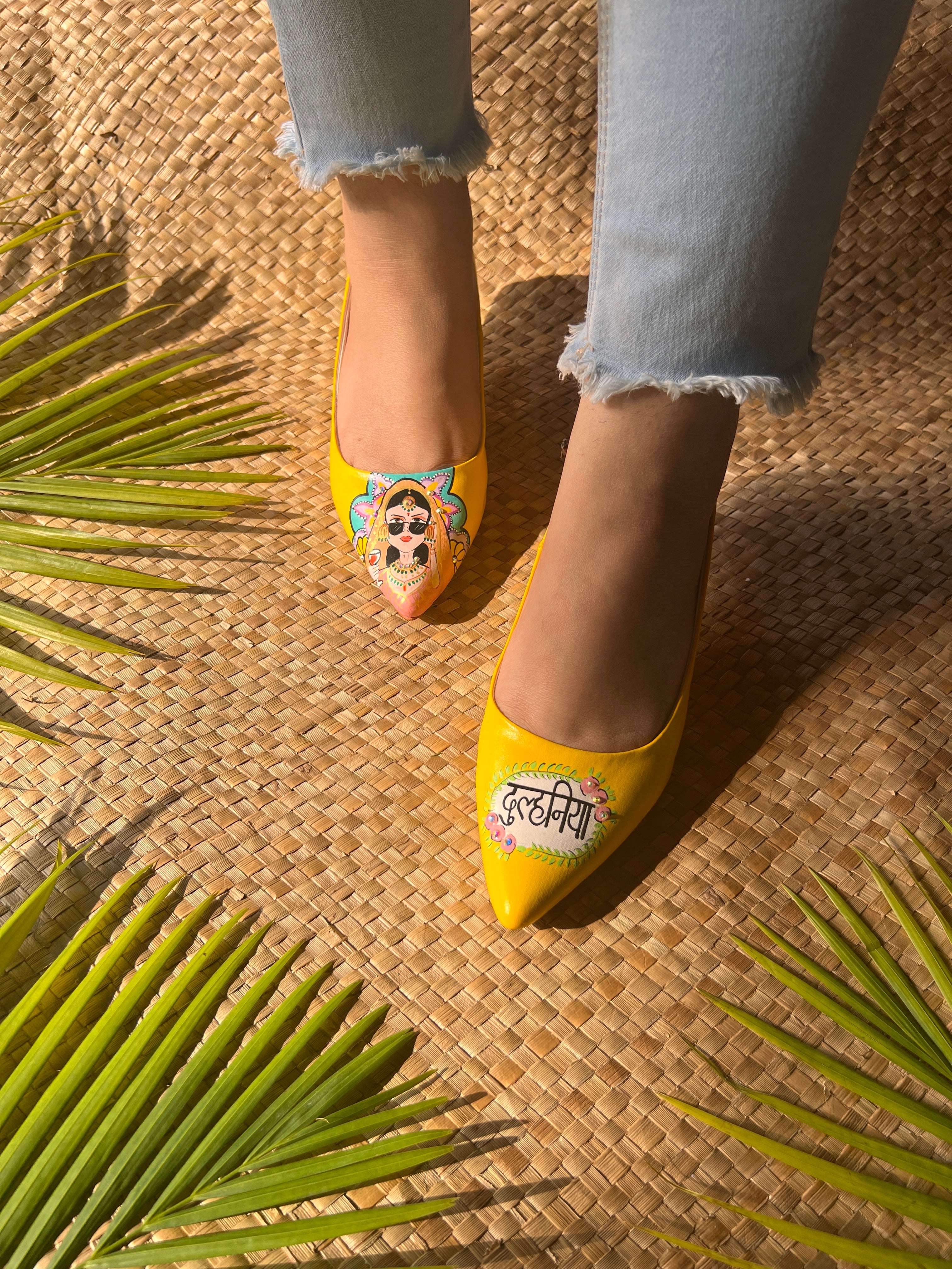 Yellow Dulhan Artwork 2.5 Inch pencil Heels