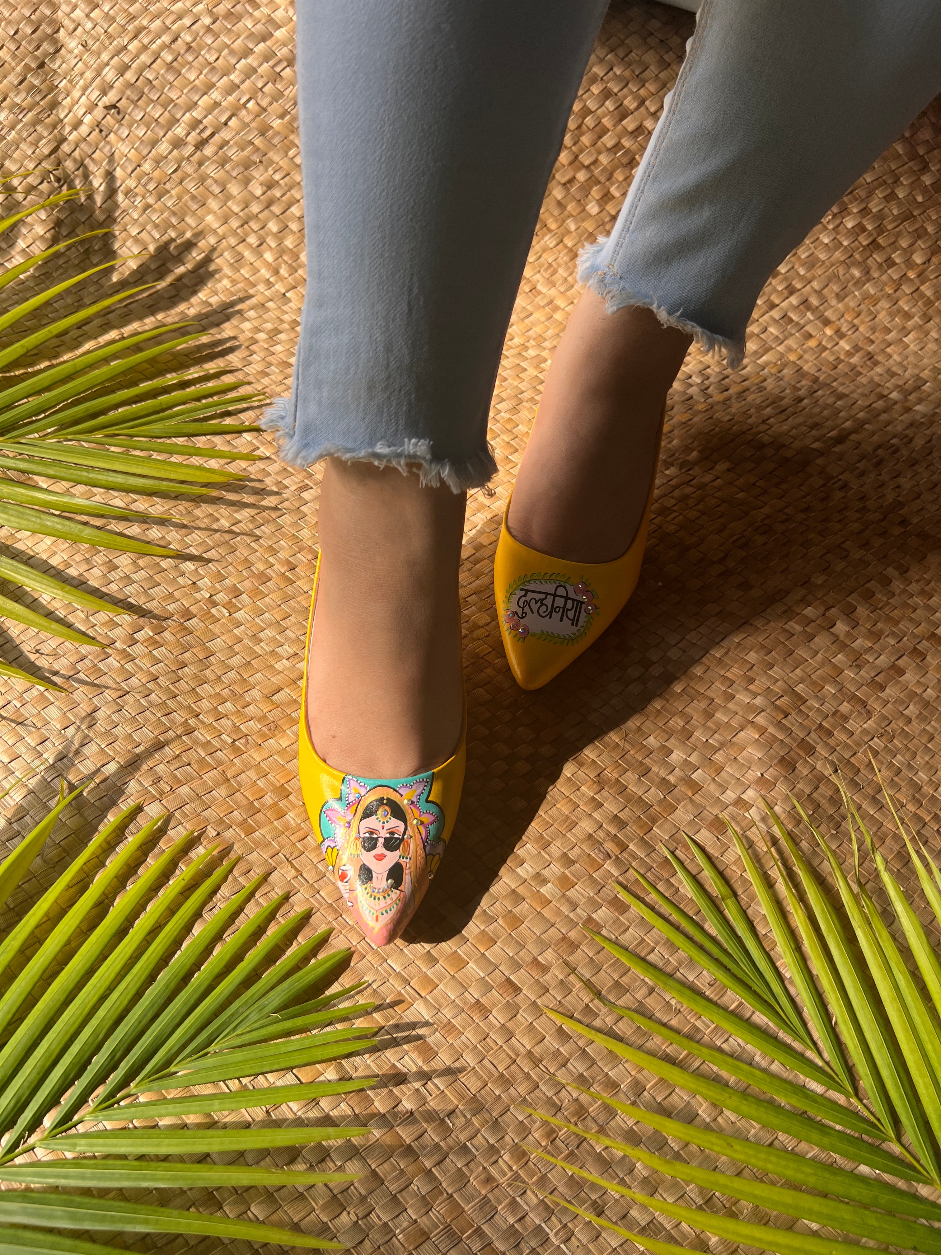 Yellow Dulhan Artwork 2.5 Inch pencil Heels
