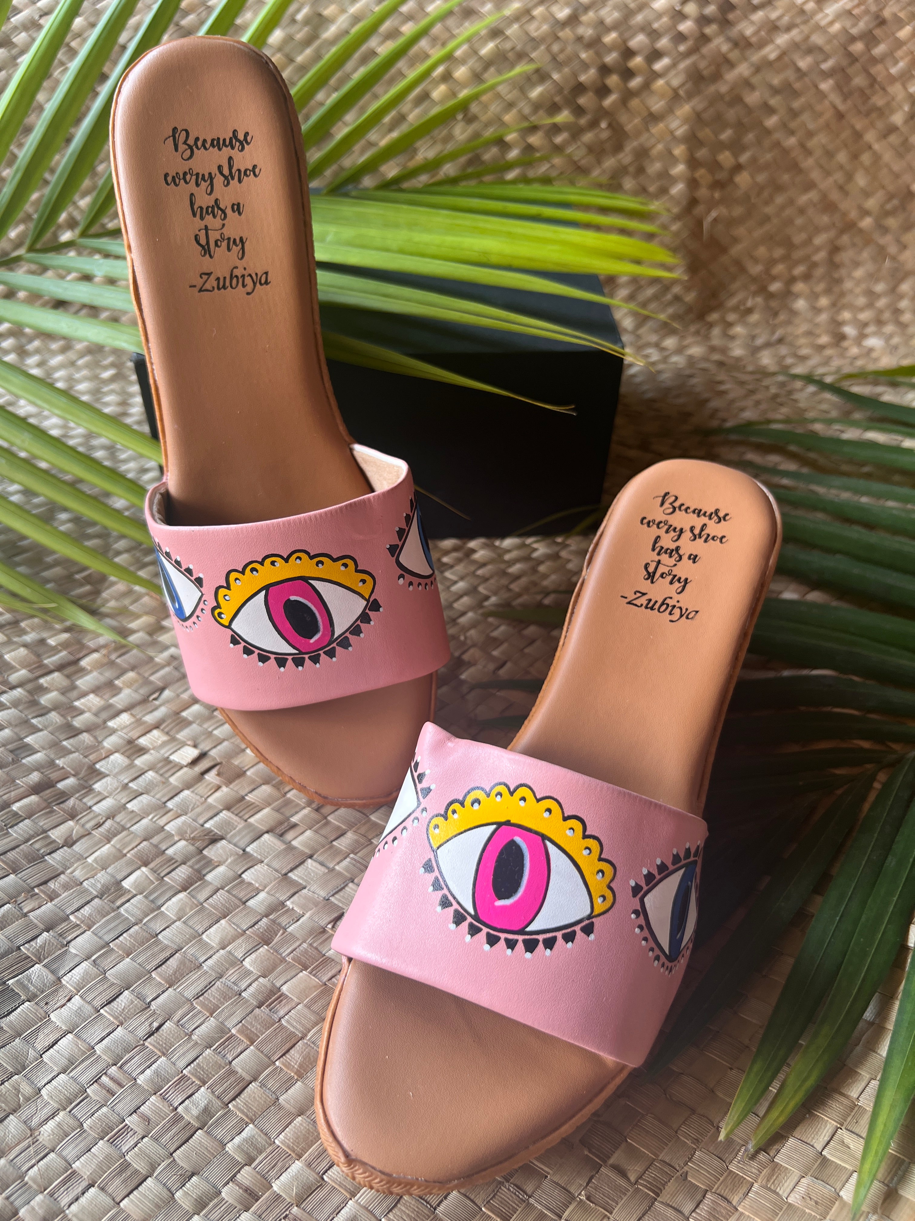 Peach evil eyes wedges