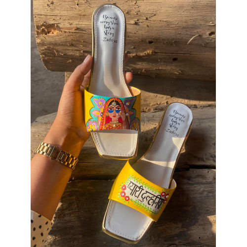 Yellow Dulhan Artwork 2 Inch Sq. Toe Heel